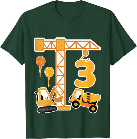 Child 3rd Birthday Excavator 3 Years Construction Boy T-Shirt - T-Shirt | Forest
