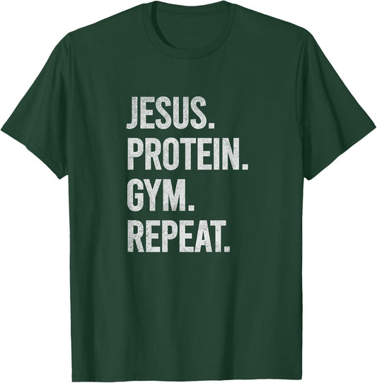 Jesus Gym Funny Weightlifting Workout Christian Graphic T-Shirt - T-Shirt | Forest