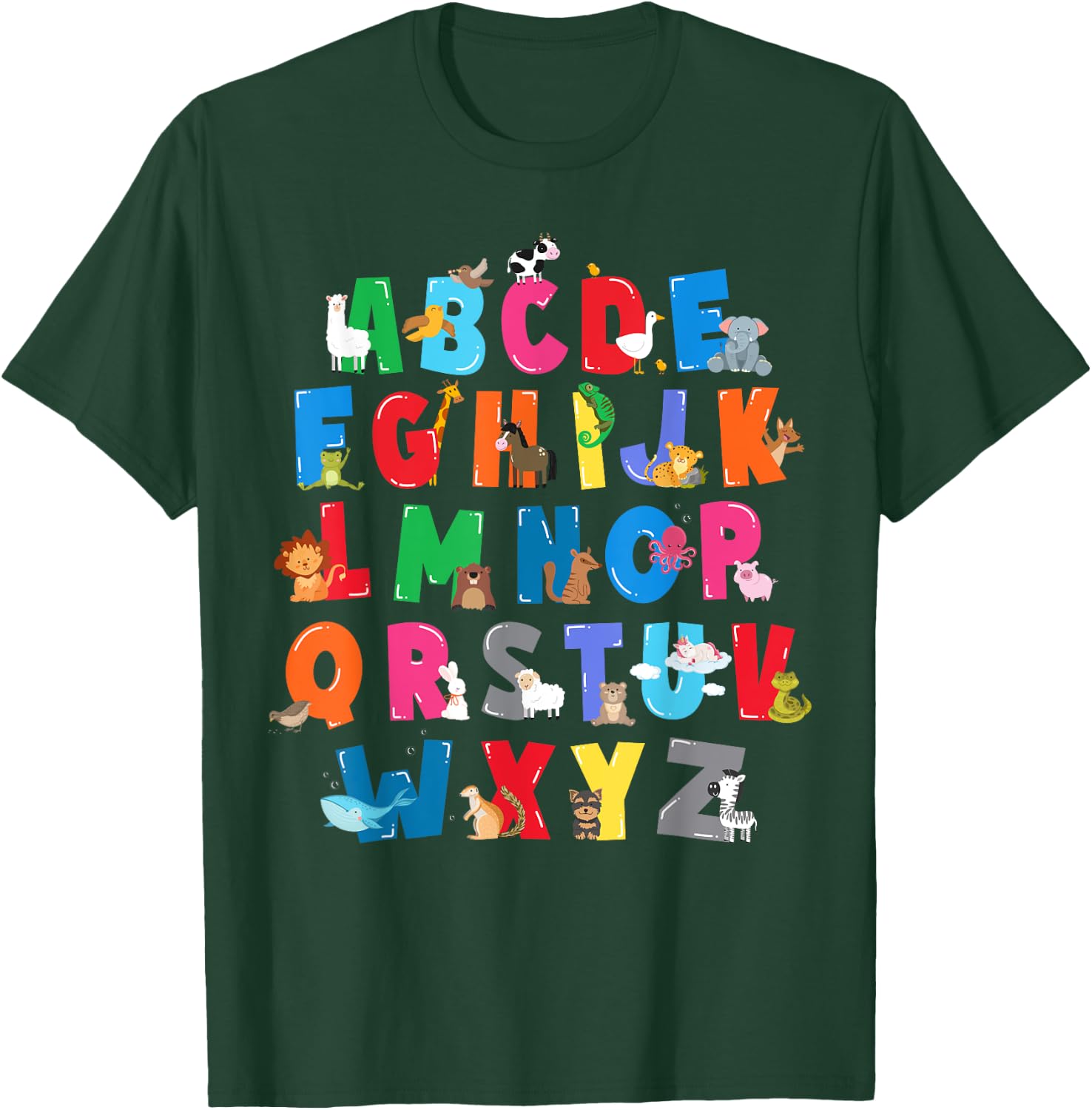 Funny Zoo Animal Alphabet ABCs Learning for Boys and Girls T-Shirt - T-Shirt | Forest