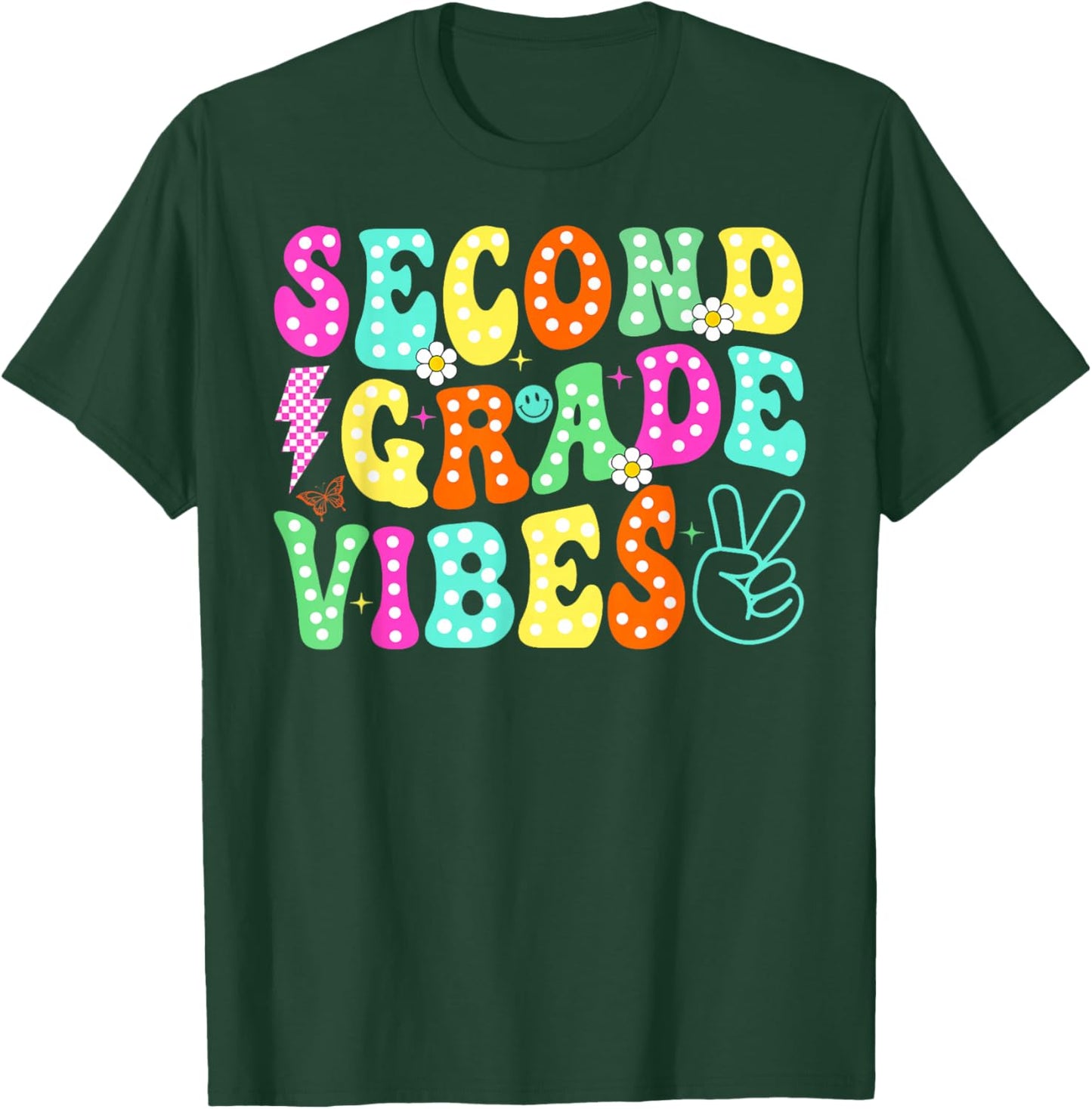 Second 2nd Grade Vibes Back To School Groovy Teacher Student T-Shirt - T-Shirt | Forest