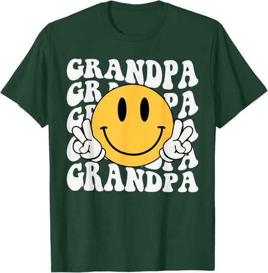 Grandpa One Happy Dude Birthday Family Matching Smile Face T-Shirt - T-Shirt | Forest