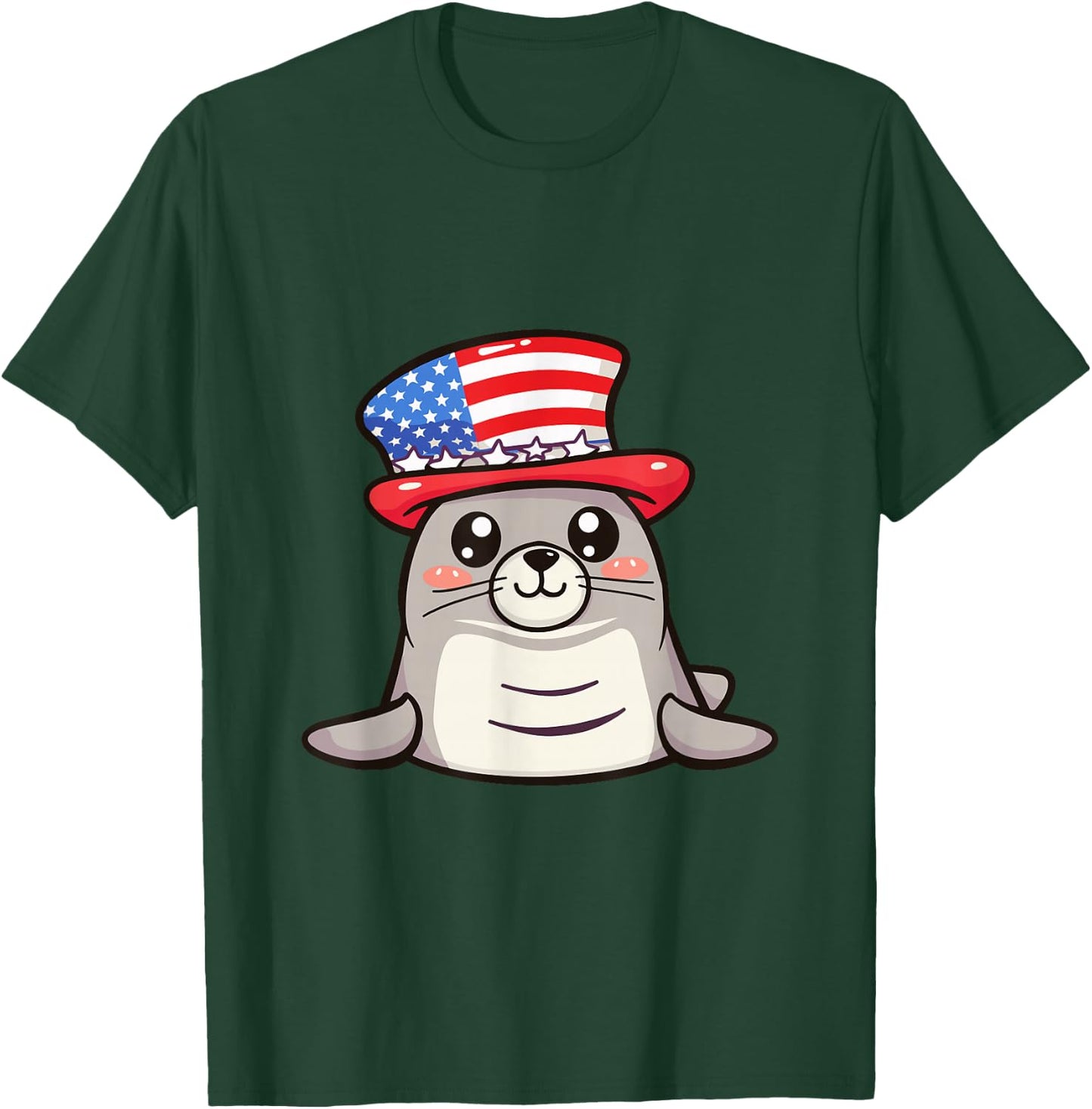 Cute Seal USA Flag | 4th Of July T-Shirt - T-Shirt | Forest