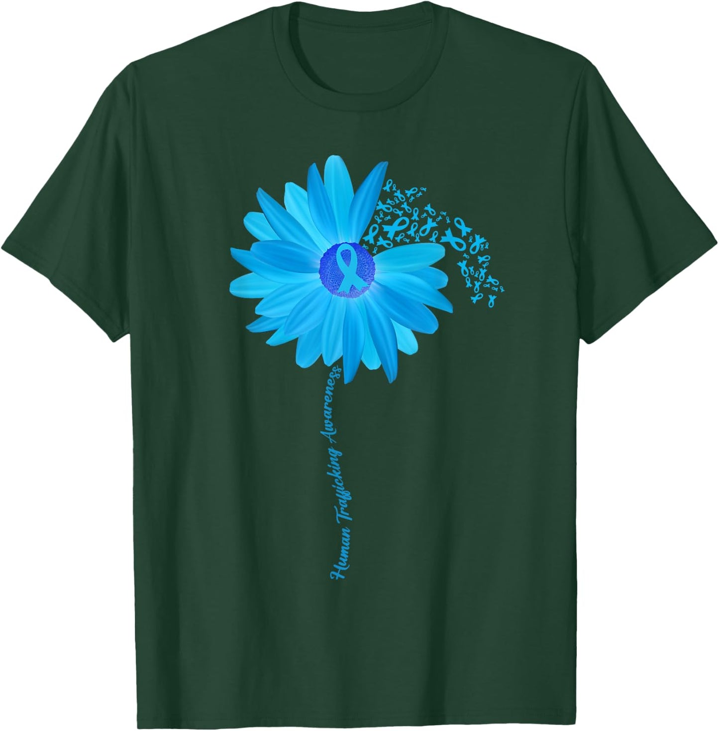 Sunflower Human Trafficking Awareness blue Ribbon T-Shirt - T-Shirt | Forest