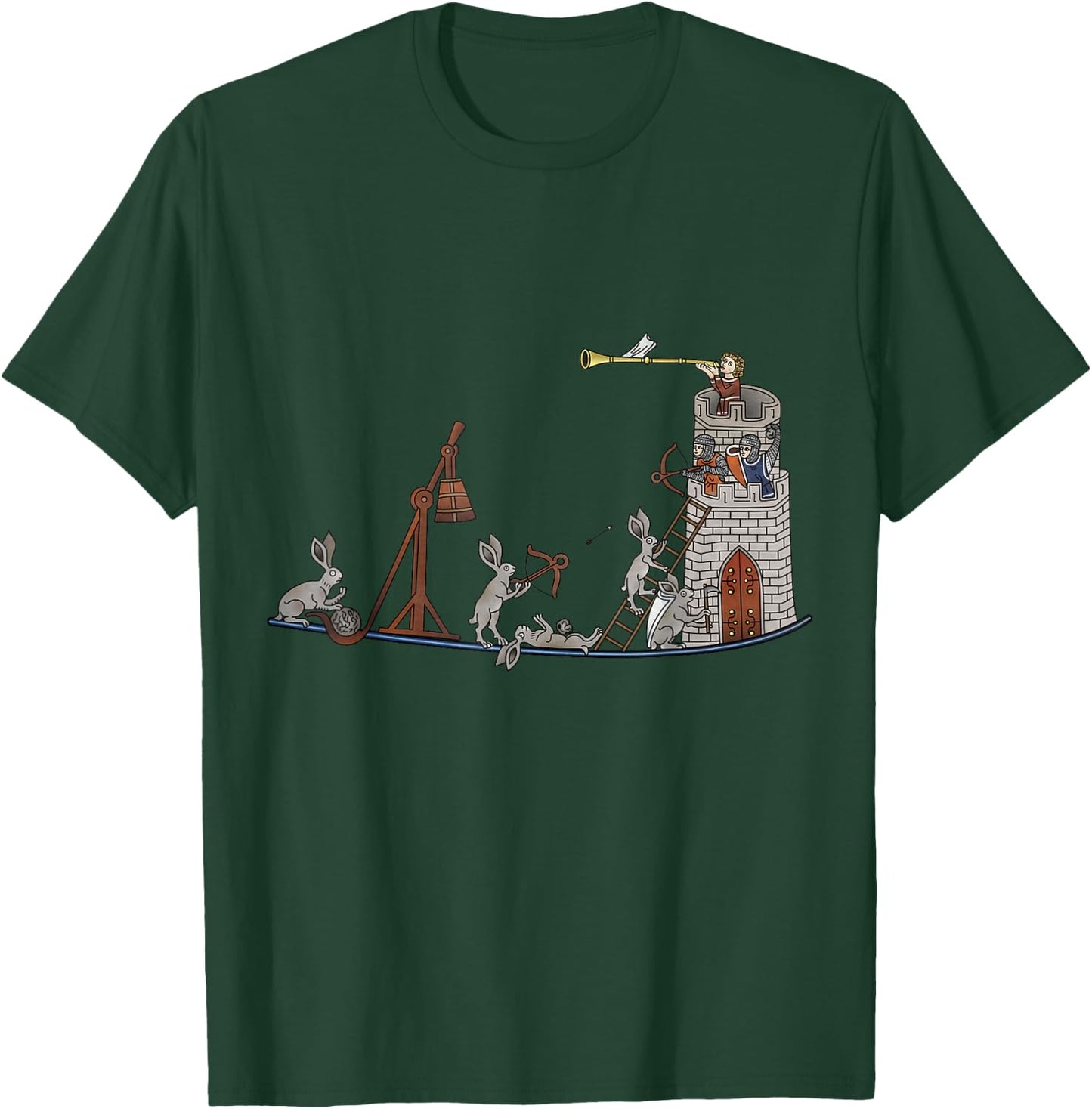 Marginalia Medieval Rabbits Siege Castle - MargiKnights T-Shirt - T-Shirt | Forest