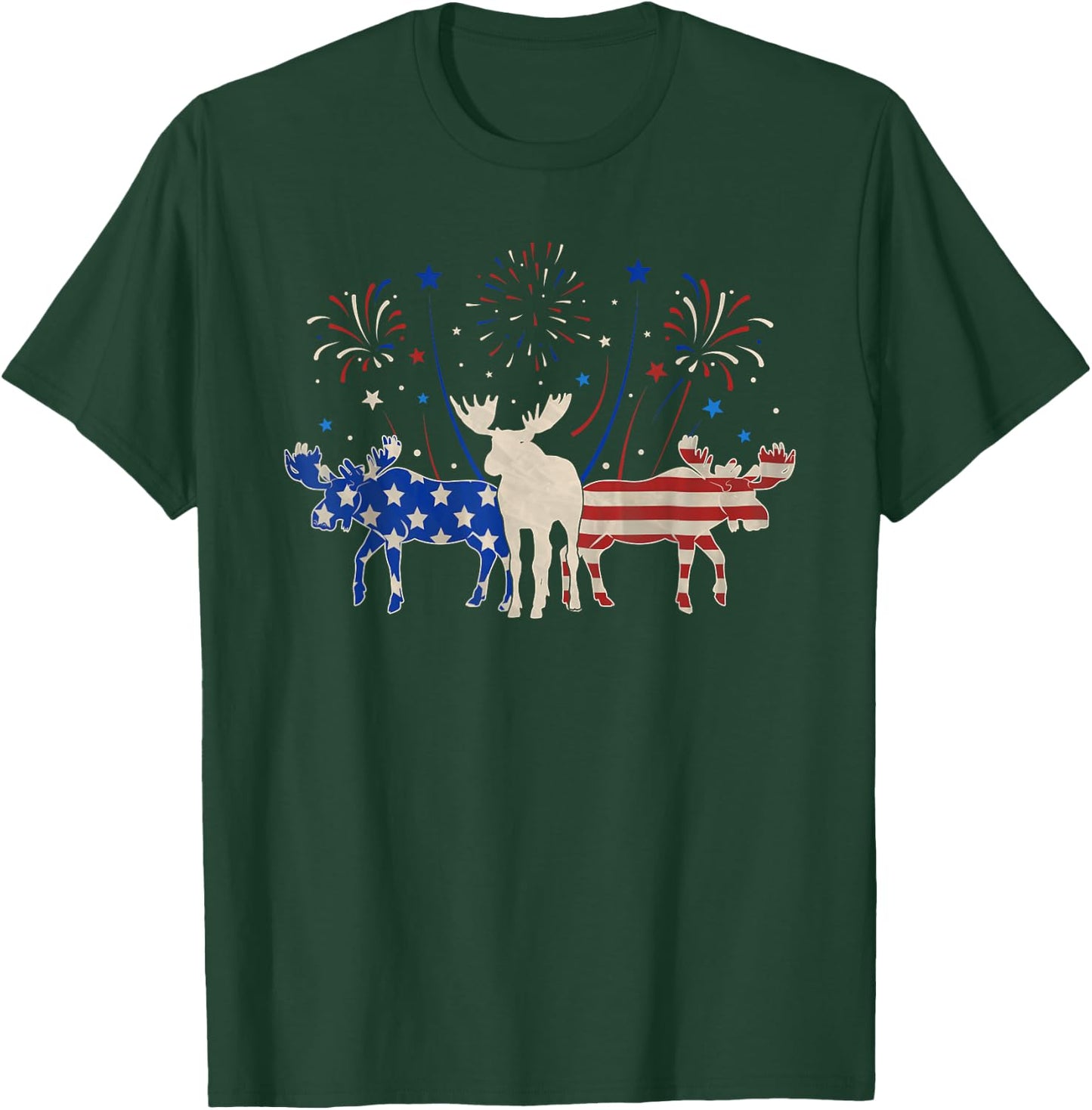 Three Moose 4th of July Patriotic American Flag T-Shirt - T-Shirt | Forest