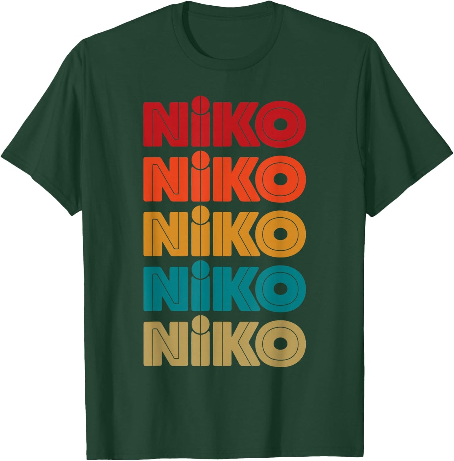Niko Name, Retro Given Name Colorful Inline Font T-Shirt - T-Shirt | Forest
