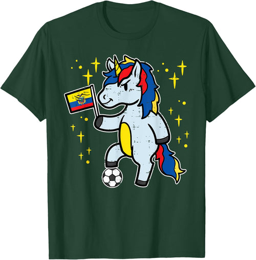 Ecuador Flag Unicorn Football Soccer Fan Women Girls Kids