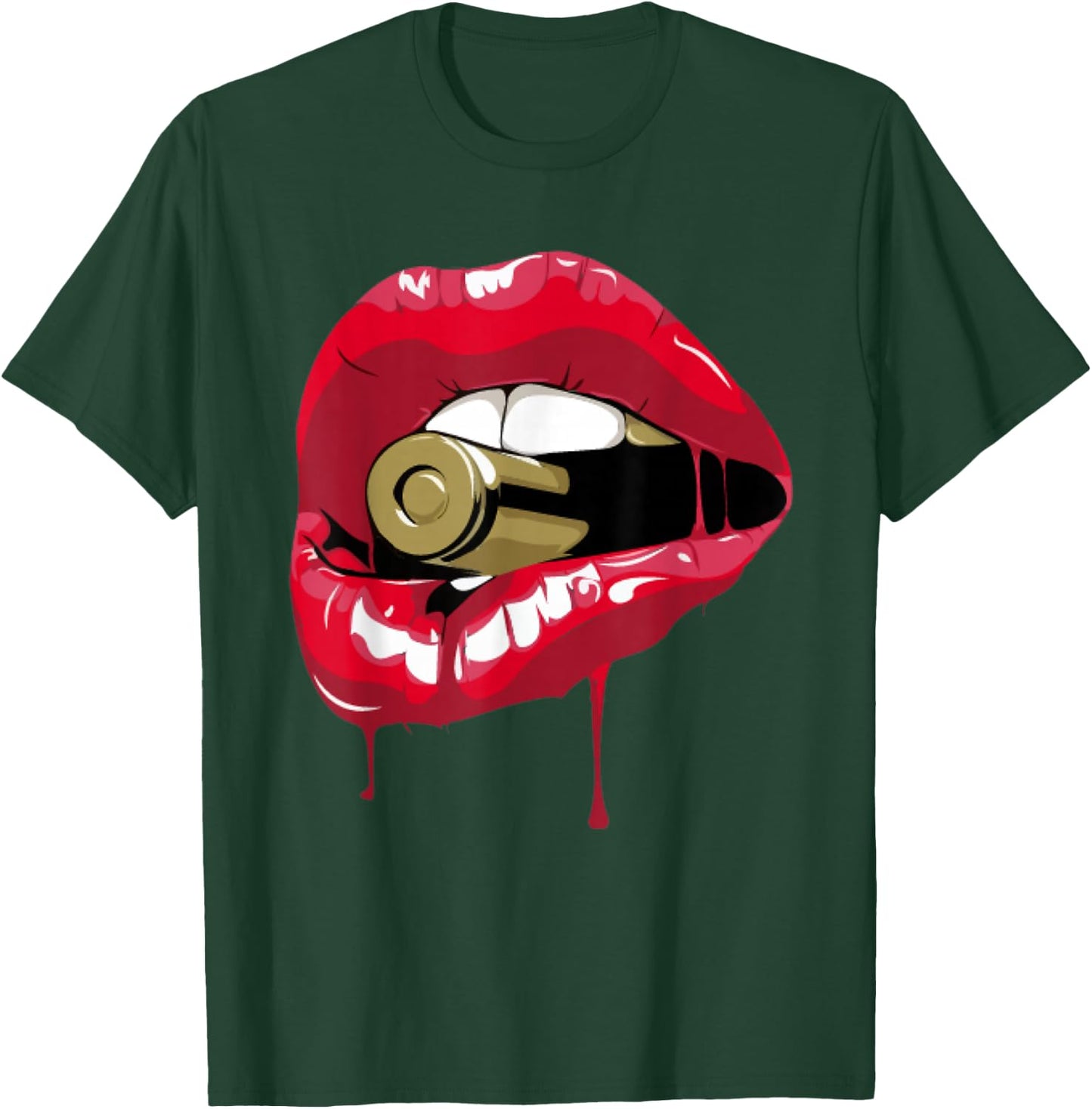 Red Lips Bullet Biting T-Shirt - T-Shirt | Forest
