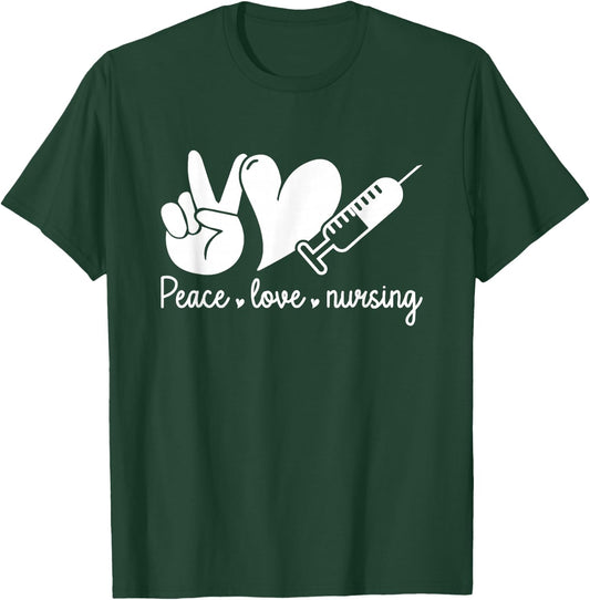 Peace Love Nursing Leopard Print Cute Nurse , Small, Black T-Shirt - T-Shirt | Forest