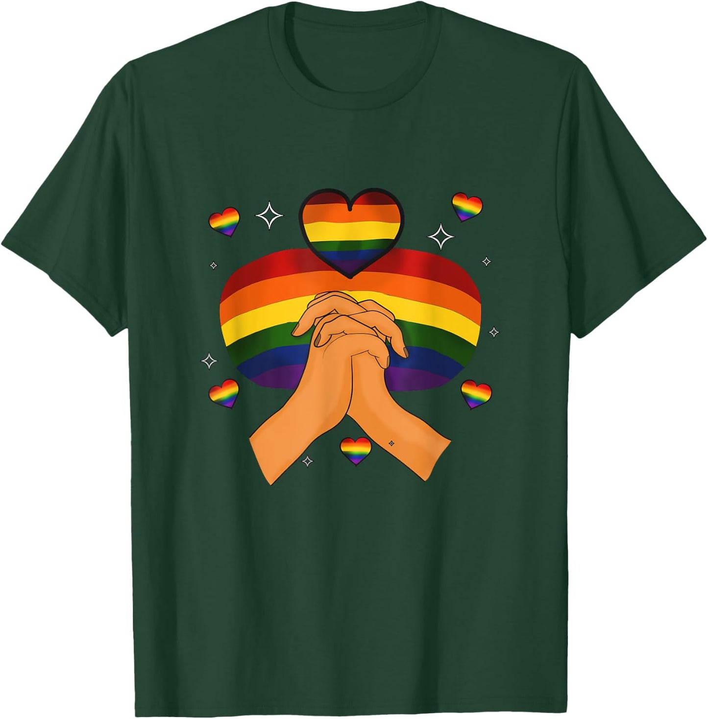 Gay Pride Month LGBTQ LGBT Rainbow Flag Men Holding Hands T-Shirt - T-Shirt | Forest