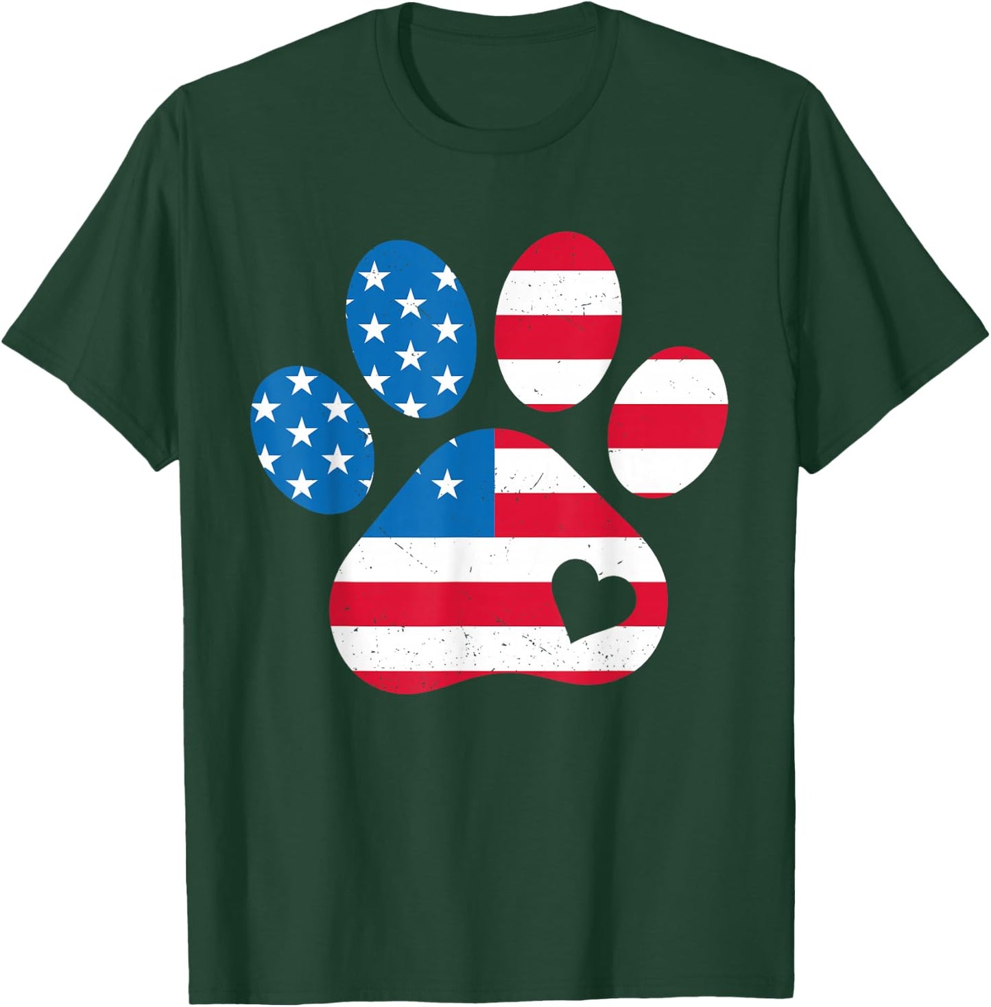 USA Dog Paw Print American 4th of July Puppy Paws Patriotic T-Shirt - T-Shirt | Forest