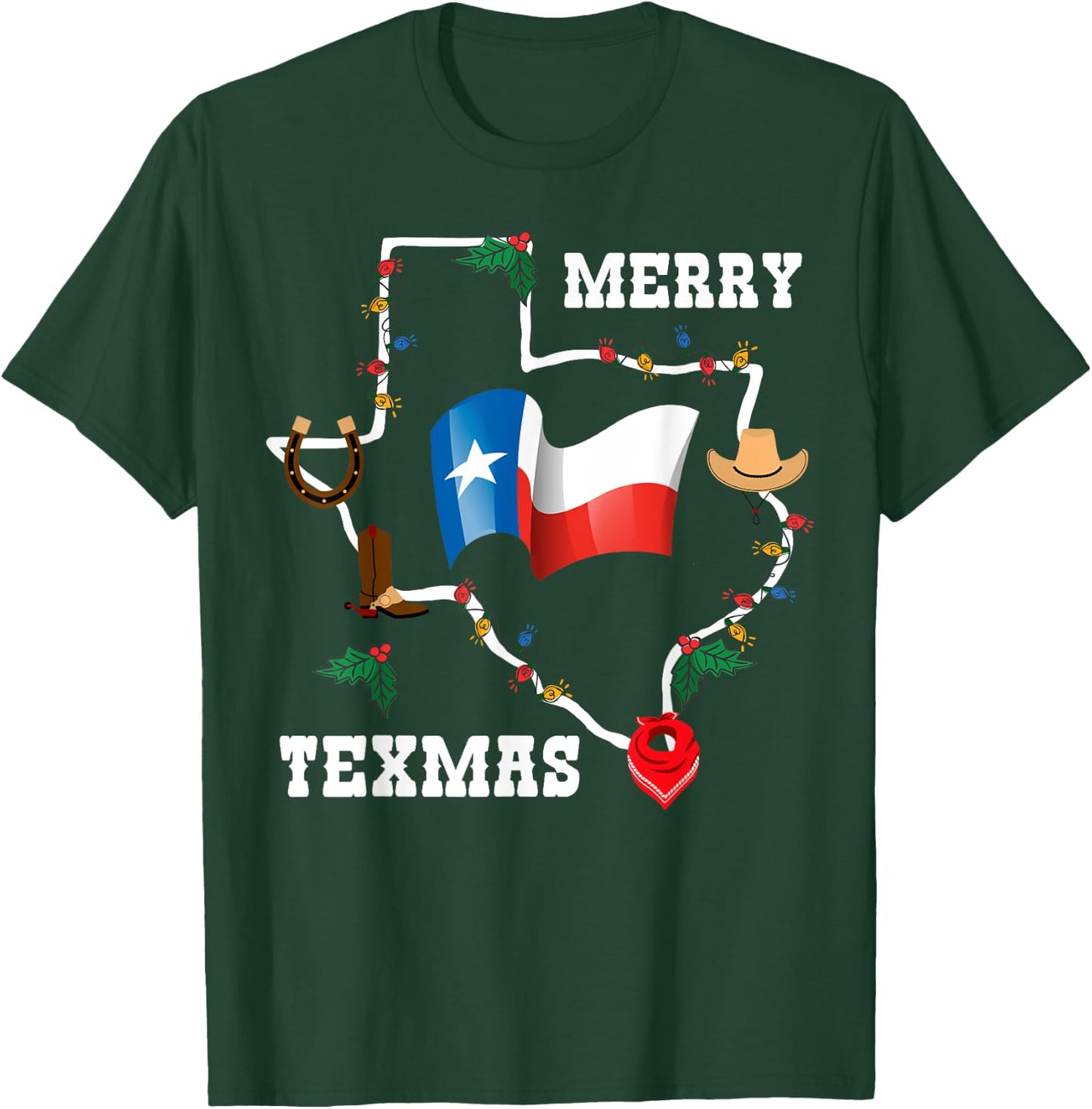 Merry Texmas Texas Flag Christmas Xmas Family Holidays Gift T-Shirt - T-Shirt | Forest