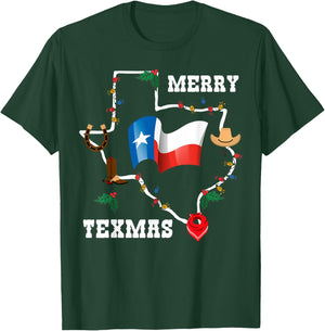 Merry Texmas Texas Flag Christmas Xmas Family Holidays Gift T-Shirt - T-Shirt | Forest