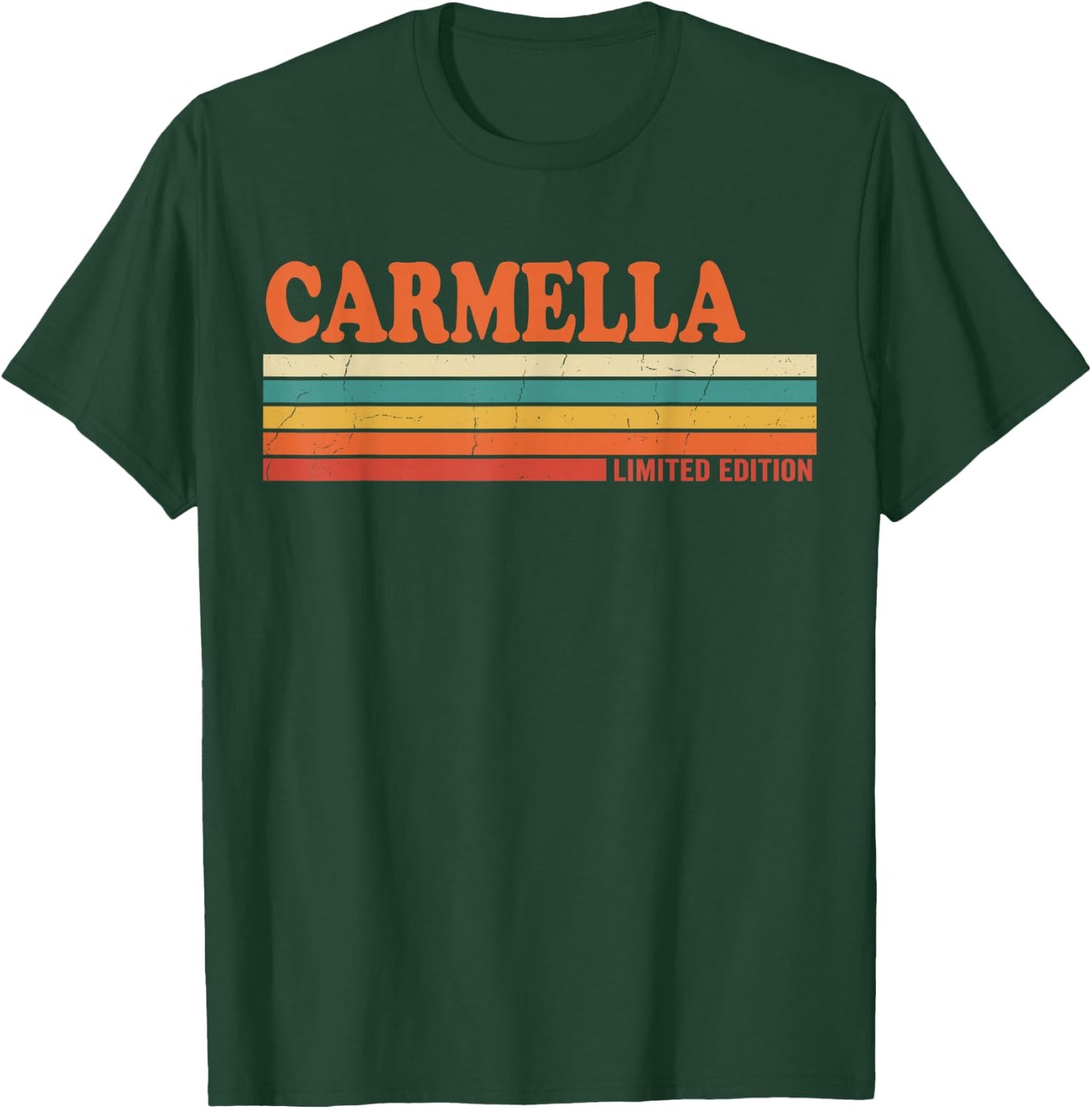 Carmella Retro Personalized First Name Vintage Stripes T-Shirt - T-Shirt | Forest