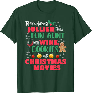 Funny Aunt Christmas Wine & Cookies Holiday Pajamas T-Shirt - T-Shirt | Forest