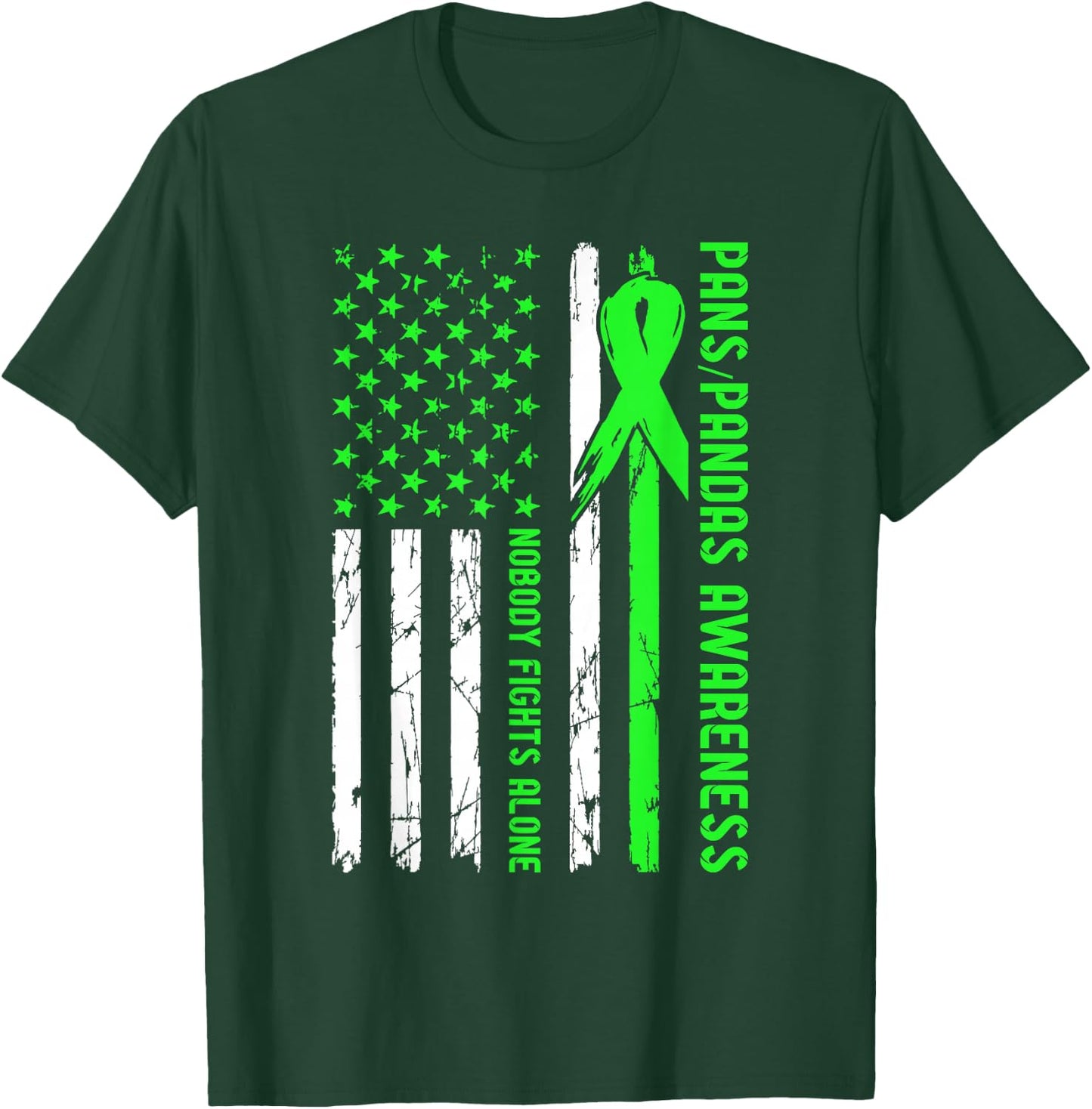 PANS-PANDAS Awareness Flag Nobody Fights Alone T-Shirt - T-Shirt | Forest