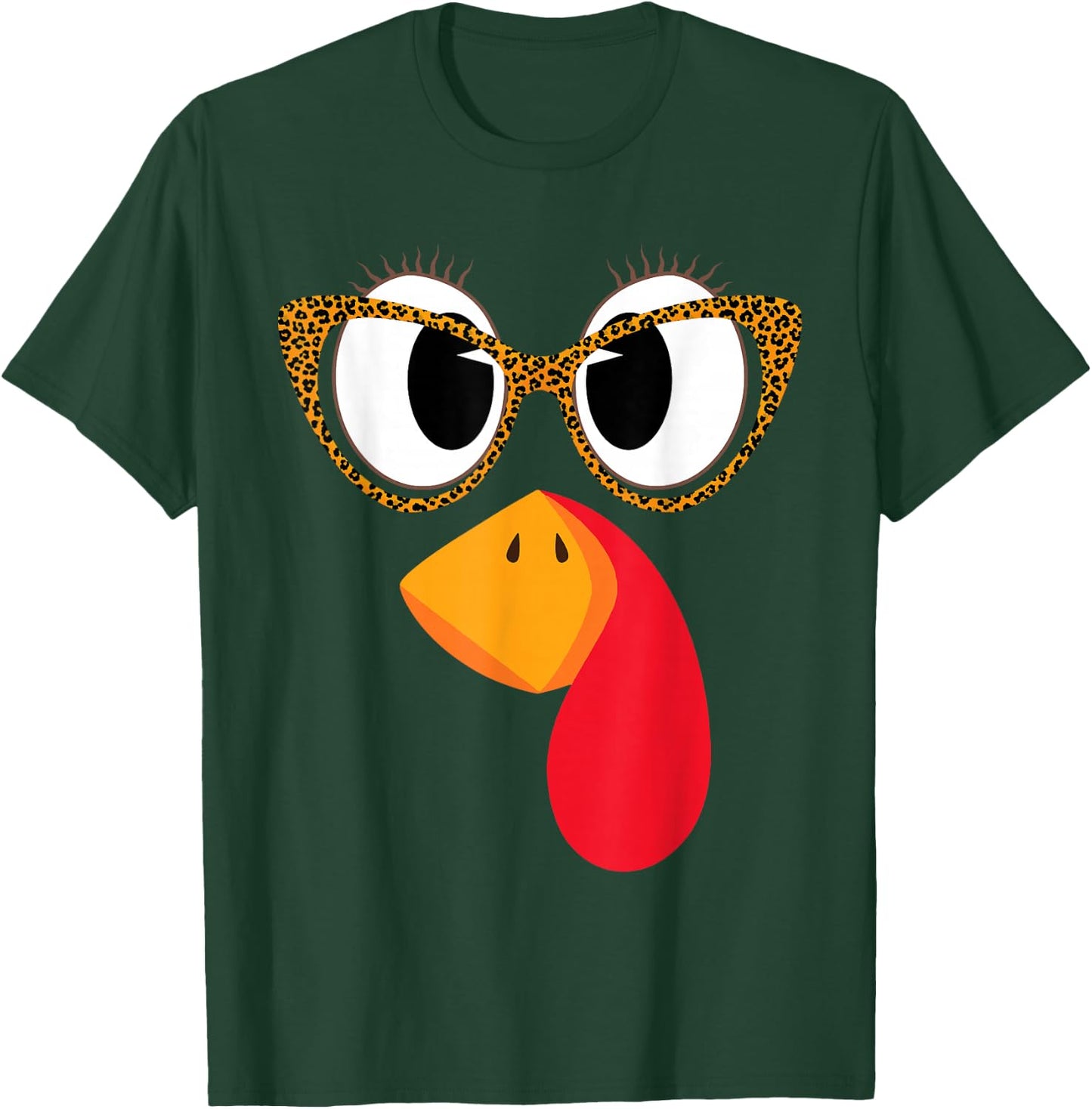 Fun Leopard Glasses Turkey Face - Thanksgiving Women Girl T-Shirt - T-Shirt | Forest
