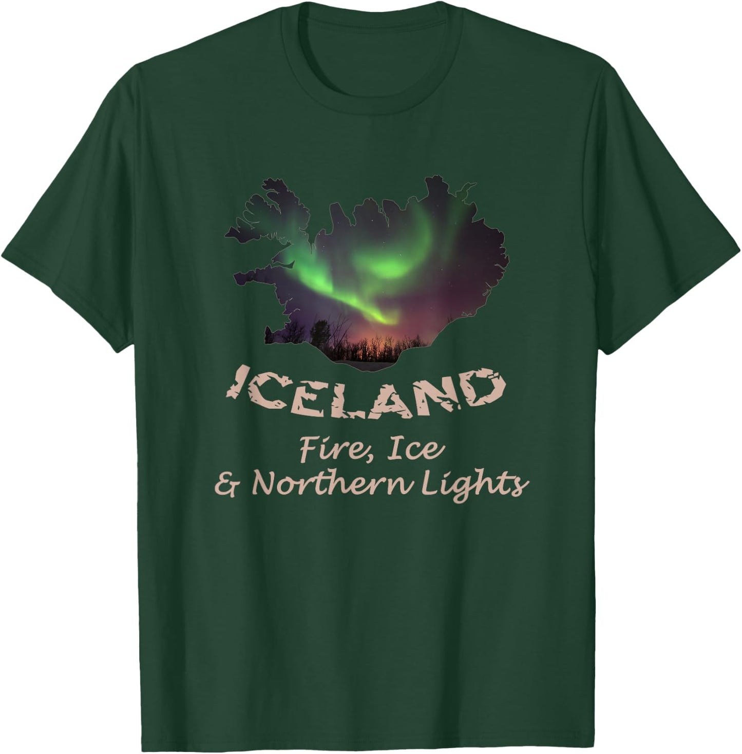 Iceland - Fire Ice & Northern Lights Aurora T-Shirt - T-Shirt | Forest