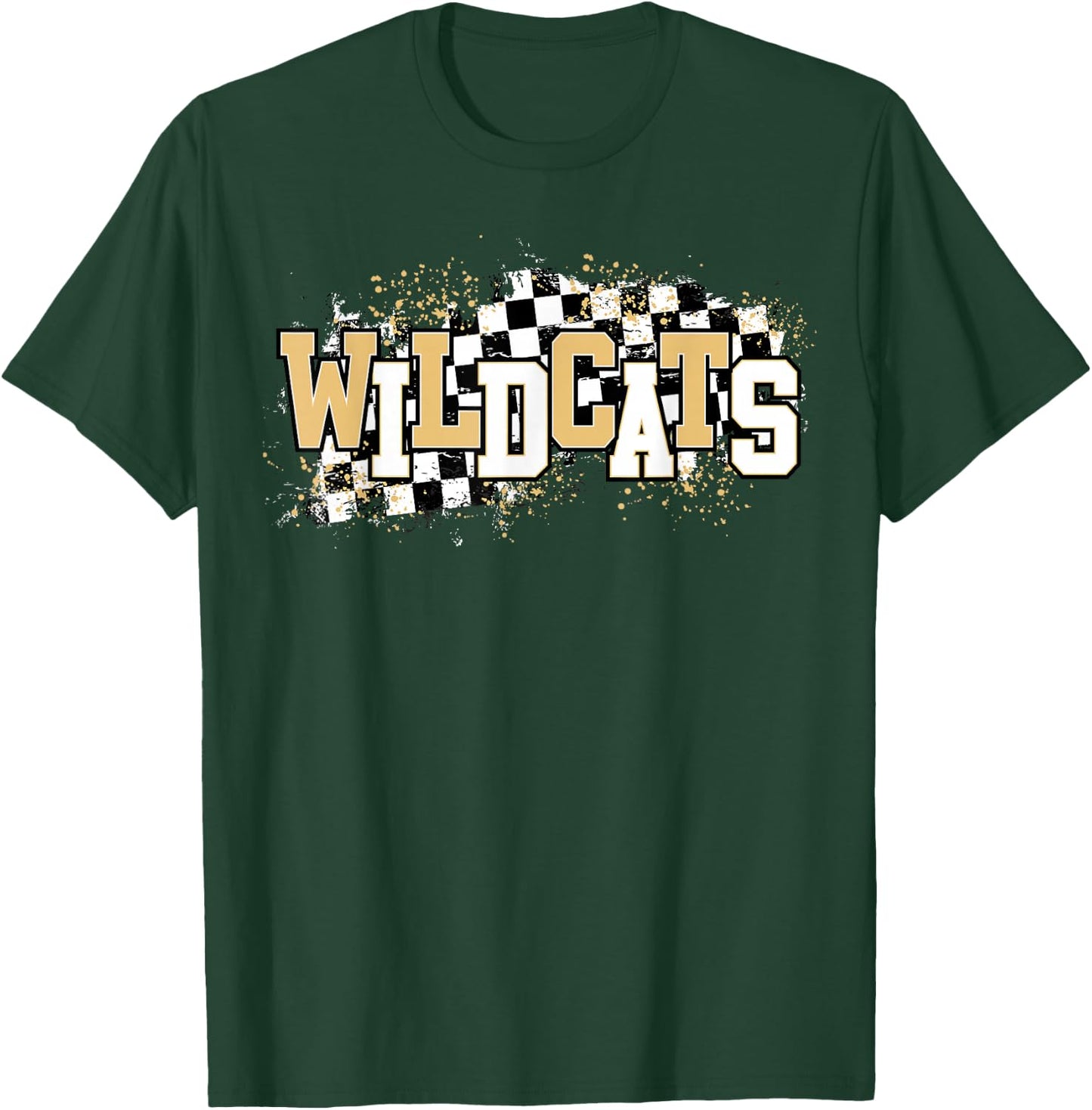Wildcats Checkered Print Gold Wildcat Pride mascot school T-Shirt - T-Shirt | Forest