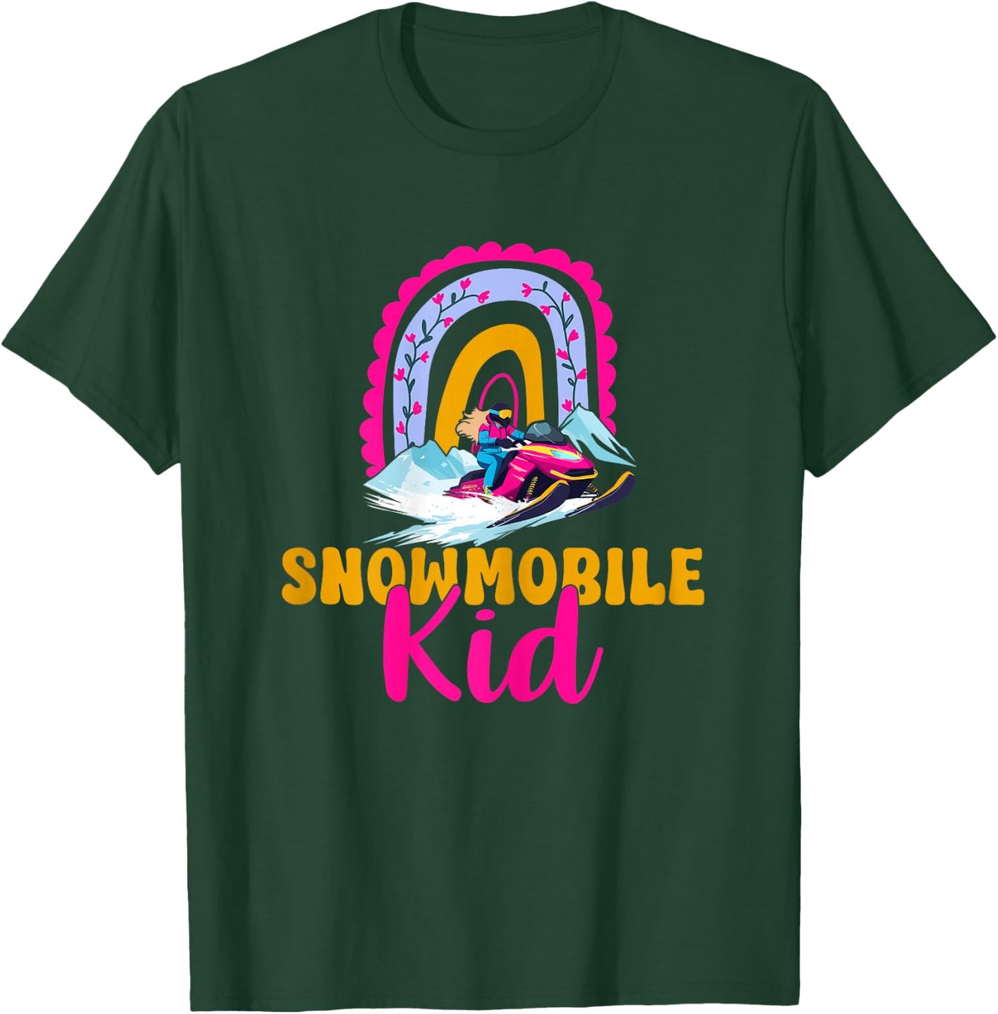Snowmobile Kid Boho Rainbow Future Snowmobile Rider T-Shirt - T-Shirt | Forest