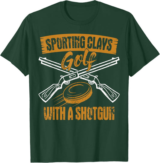 Sporting Clays Enthusiast Clay Pigeon Golf With A Shotgun T-Shirt - T-Shirt | Forest