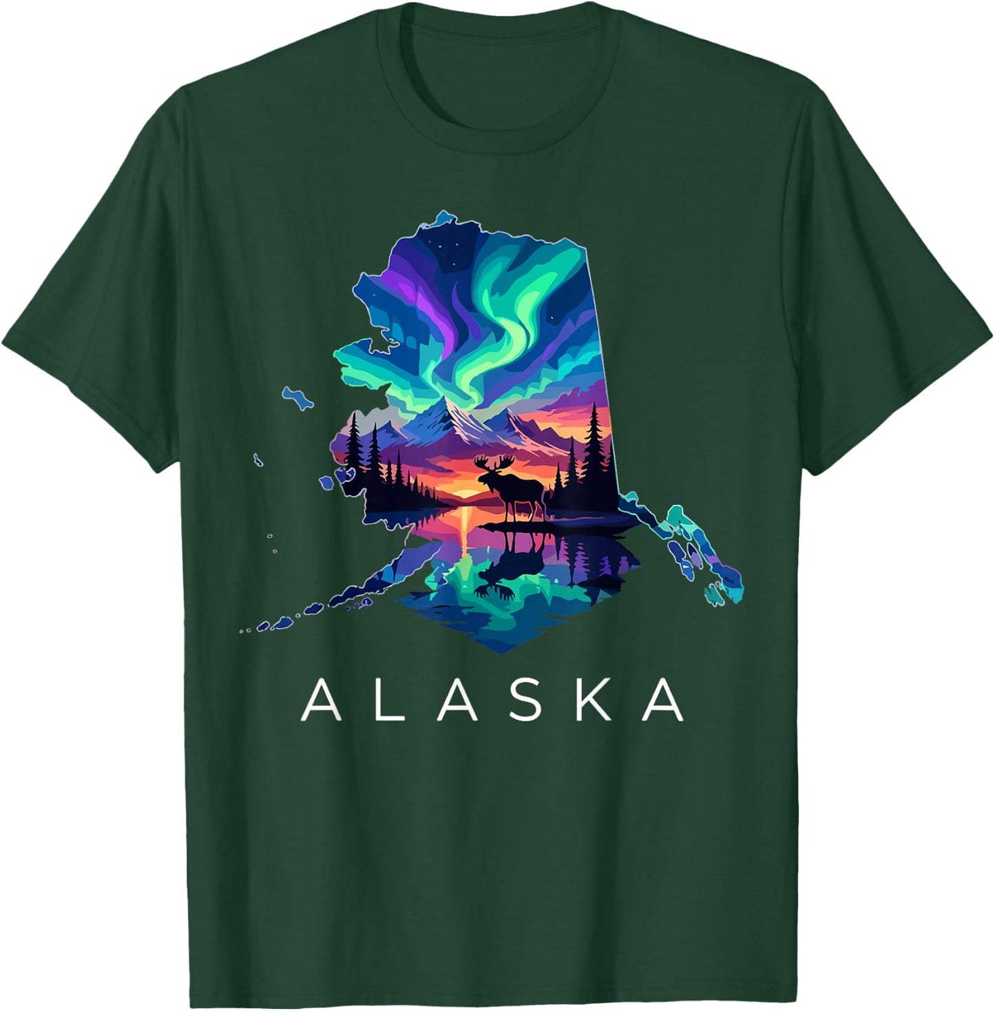 Alaska Moose Animal Alaskan Map T-Shirt - T-Shirt | Forest