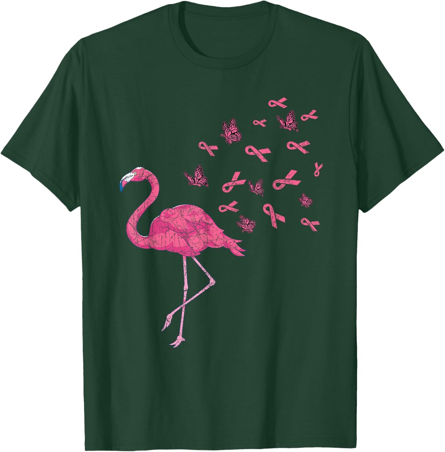 Exotic Bird Flamingo Pink Ribbon Breast Cancer Awareness T-Shirt - T-Shirt | Forest