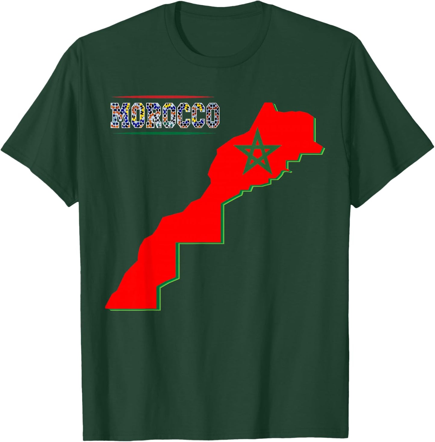 Morocco Map Flag Shirt Retro Moroccan Flag Morocco Men Women T-Shirt - T-Shirt | Forest