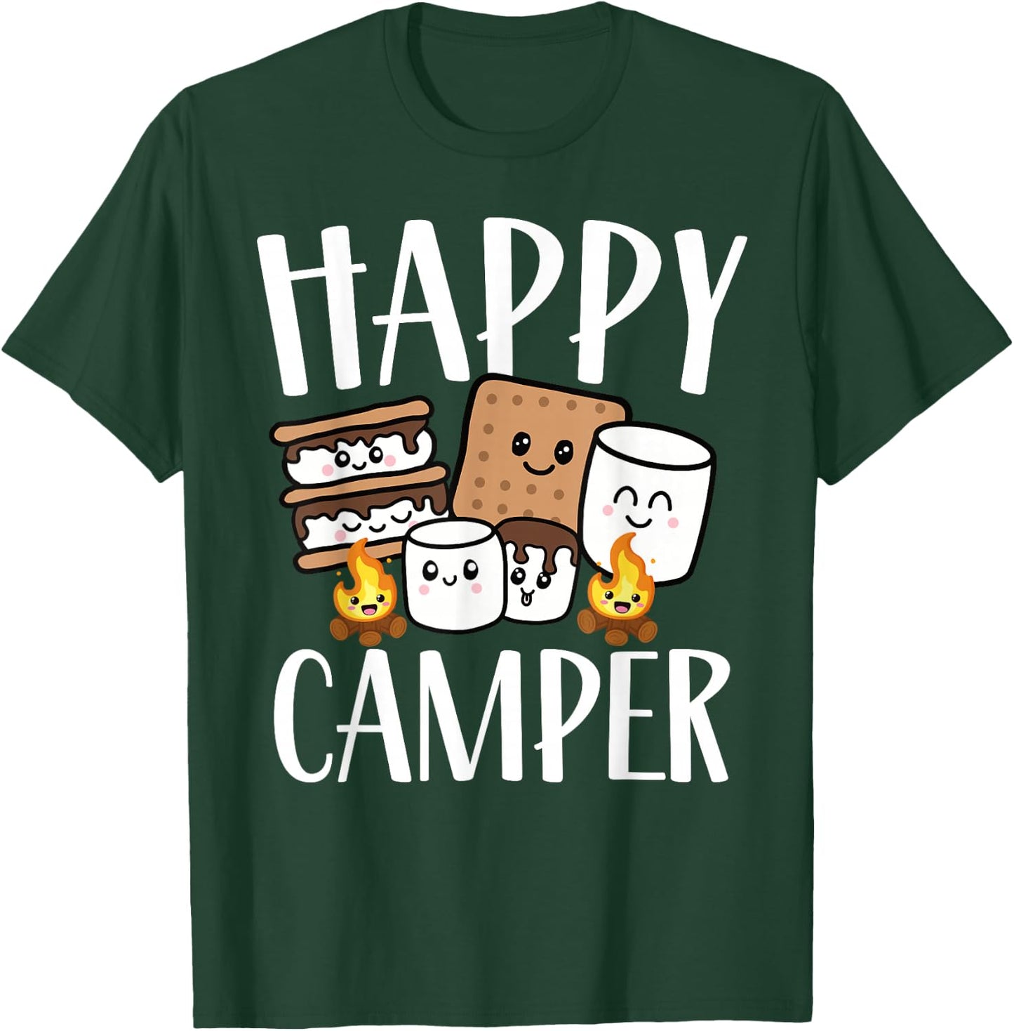 Kawaii Smore Happy Camper Camping Crew Trip Campfire Squad T-Shirt - T-Shirt | Forest