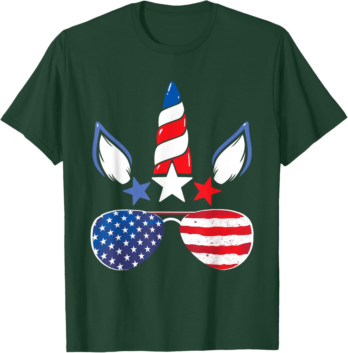 Unicorn 4th of July Girls Kids Women American Flag T-Shirt - T-Shirt | Forest