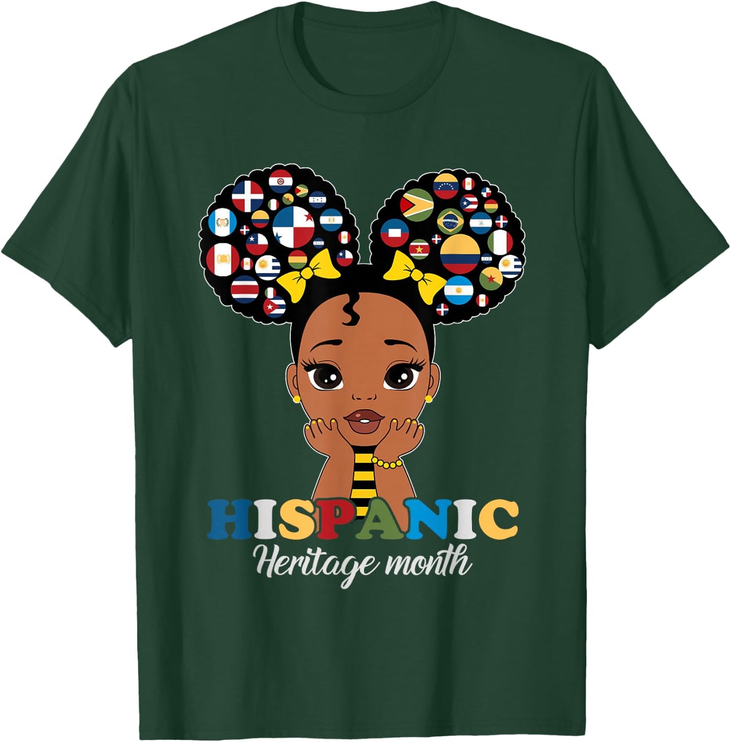 Girls Hispanic Heritage Month Latino Countries Flags Kids T-Shirt - T-Shirt | Forest