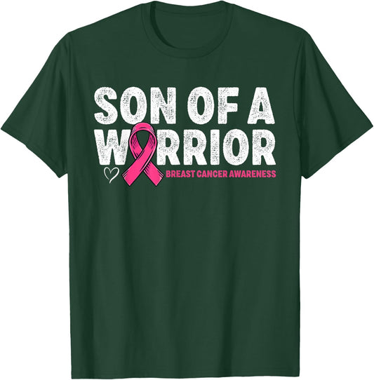 Son of A Warrior Breast Cancer Awareness Pink Ribbon Mom T-Shirt - T-Shirt | Forest