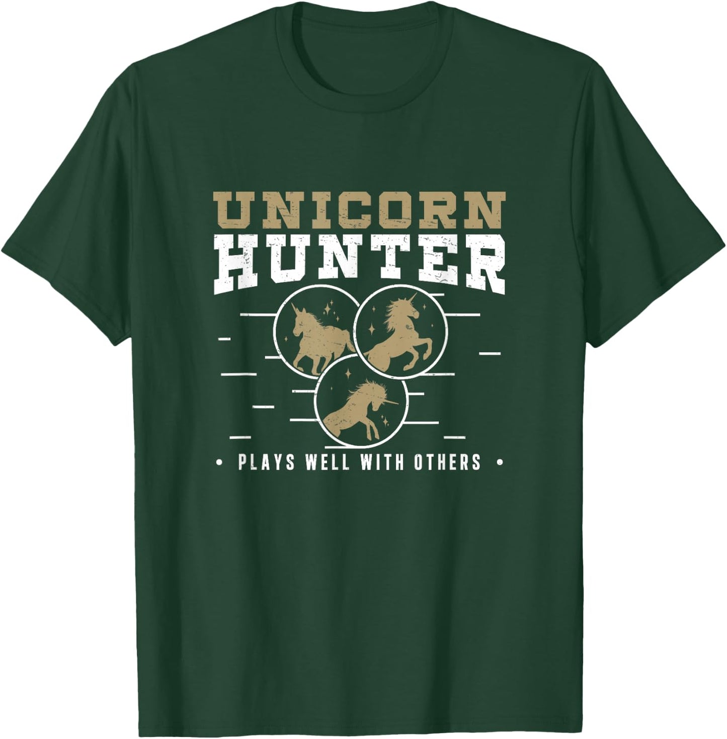 Funny Unicorn Hunter Plays Well With Others Polyamory Couple T-Shirt - T-Shirt | Forest