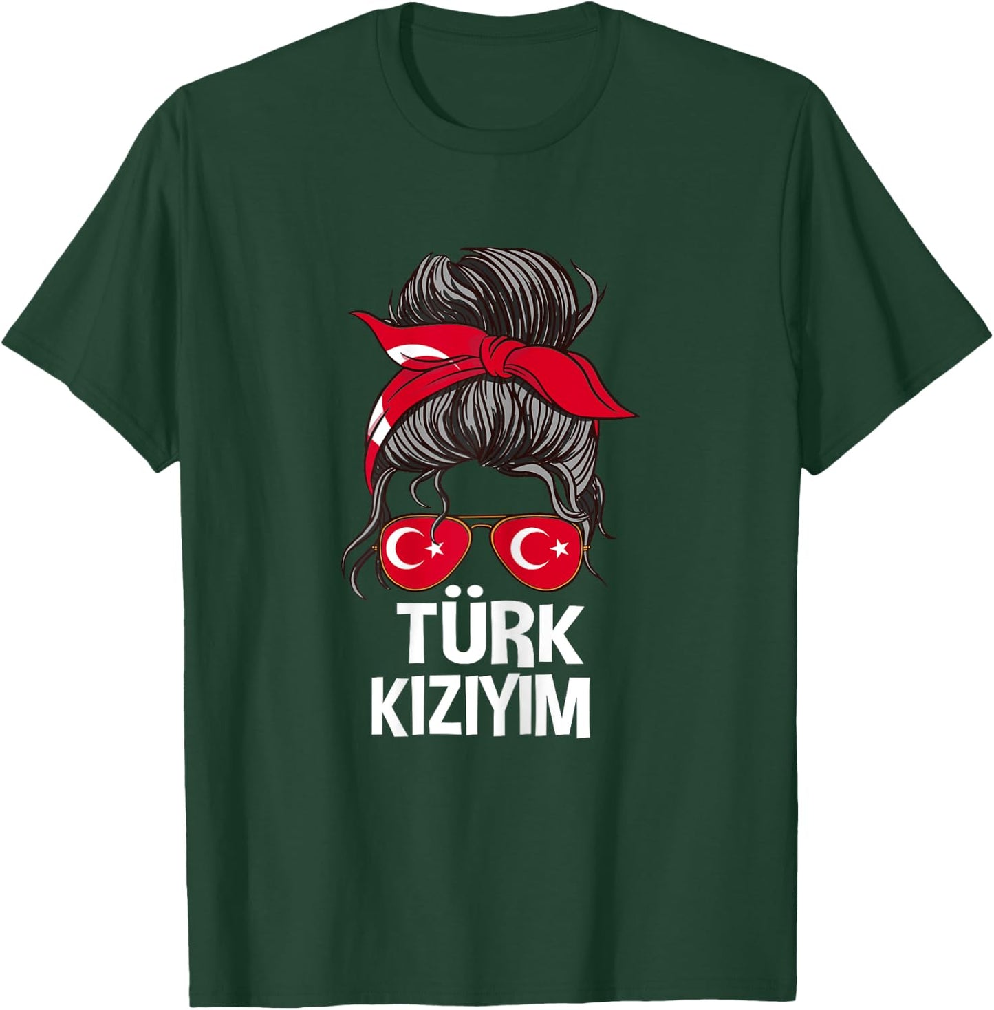 Türk Kiziym Turkish Flag Pride Woman Messy Hair T-Shirt - T-Shirt | Forest
