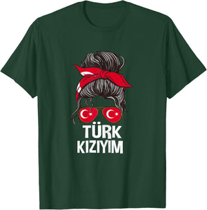 Türk Kiziym Turkish Flag Pride Woman Messy Hair T-Shirt - T-Shirt | Forest