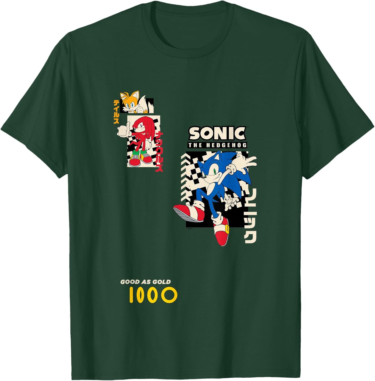 Sonic The Hedgehog Good As Gold Vintage Kanji Panels T-Shirt - T-Shirt | Forest