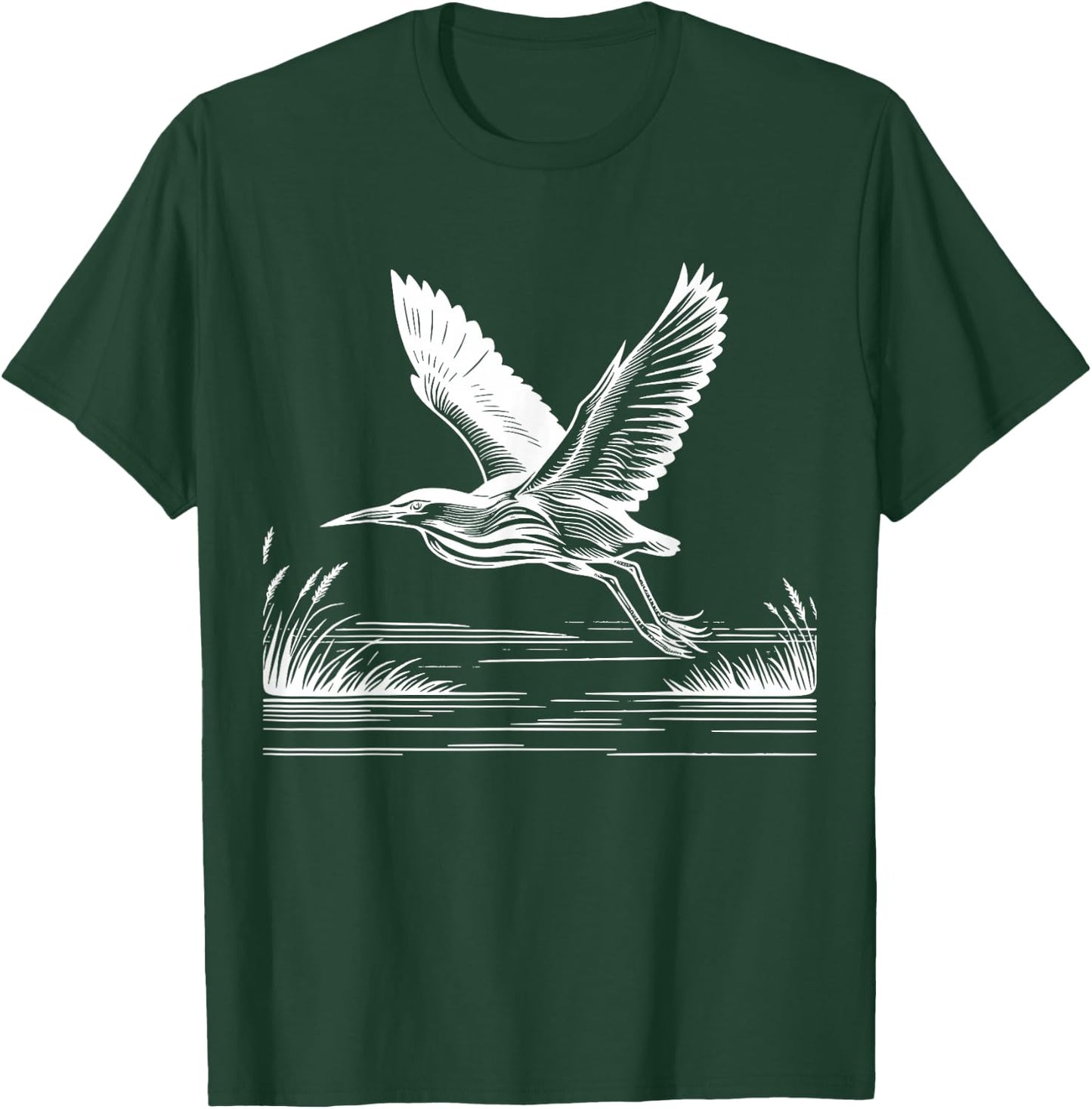 Line Art Bird & Ornithologist American Bittern T-Shirt - T-Shirt | Forest