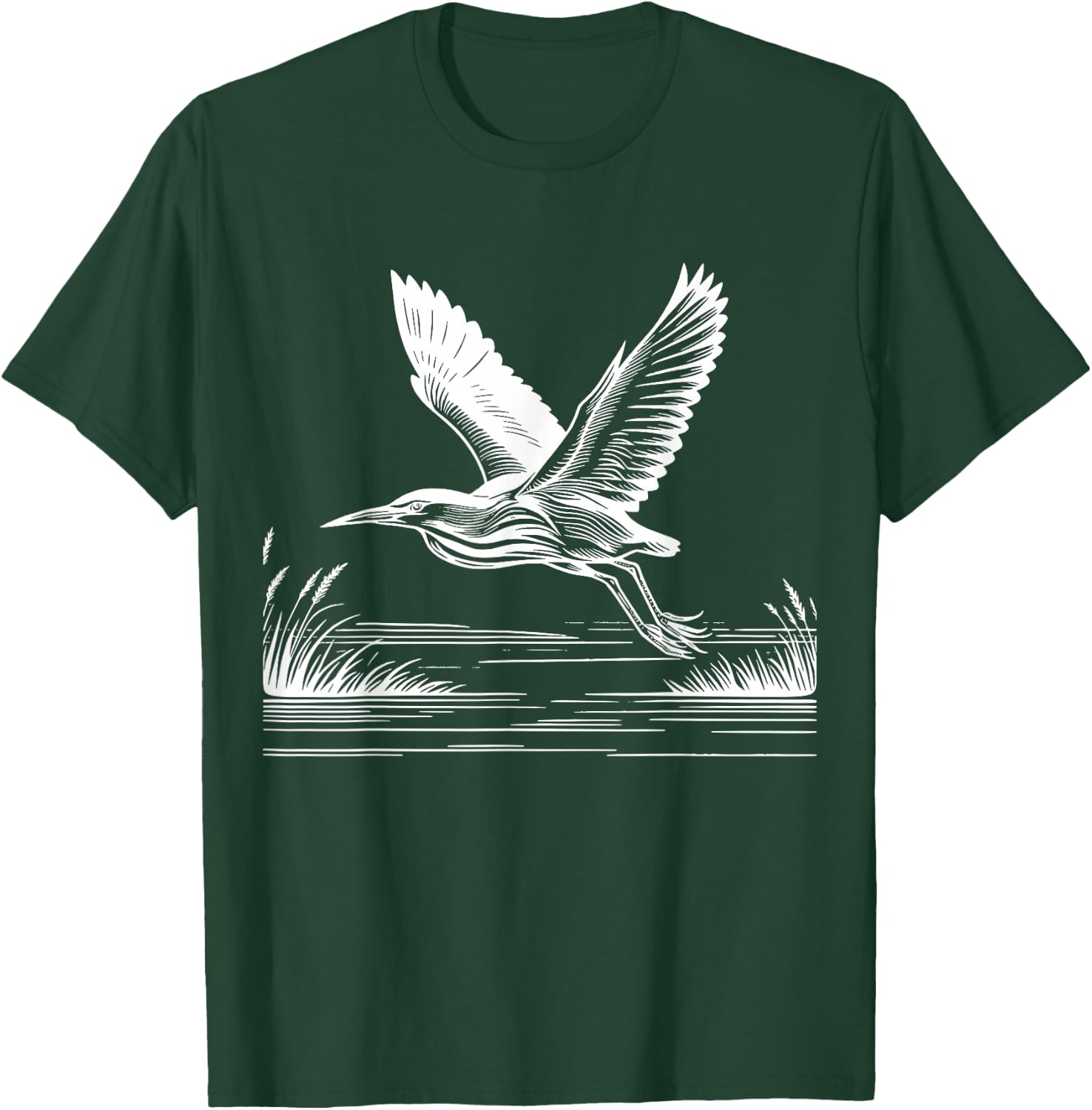 Line Art Bird & Ornithologist American Bittern T-Shirt - T-Shirt | Forest