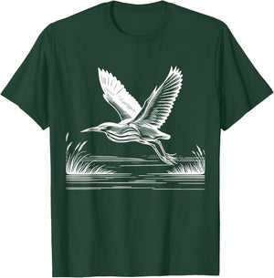 Line Art Bird & Ornithologist American Bittern T-Shirt - T-Shirt | Forest
