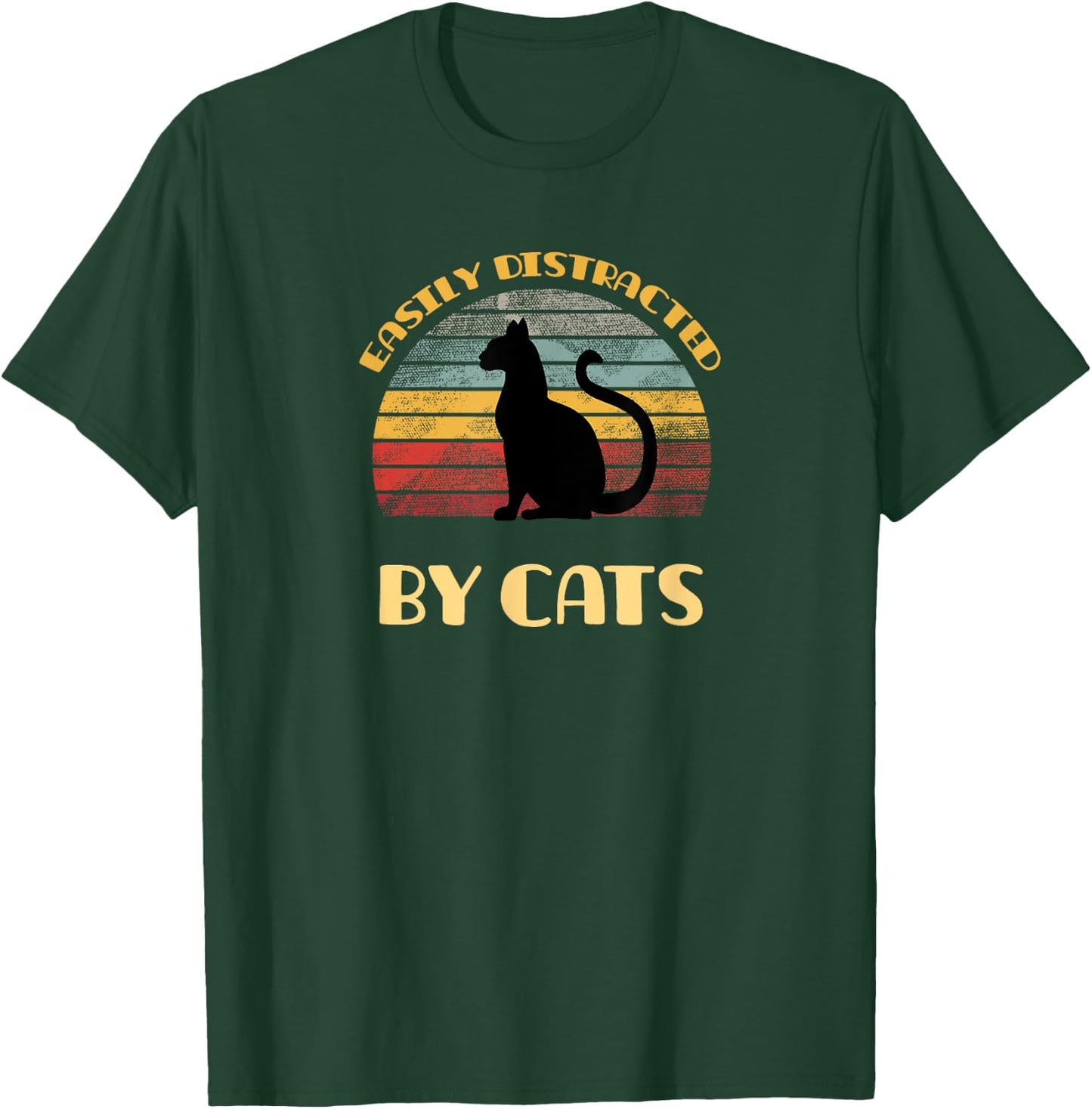 Easily distracted by cats on a distressed sunset background T-Shirt - T-Shirt | Forest