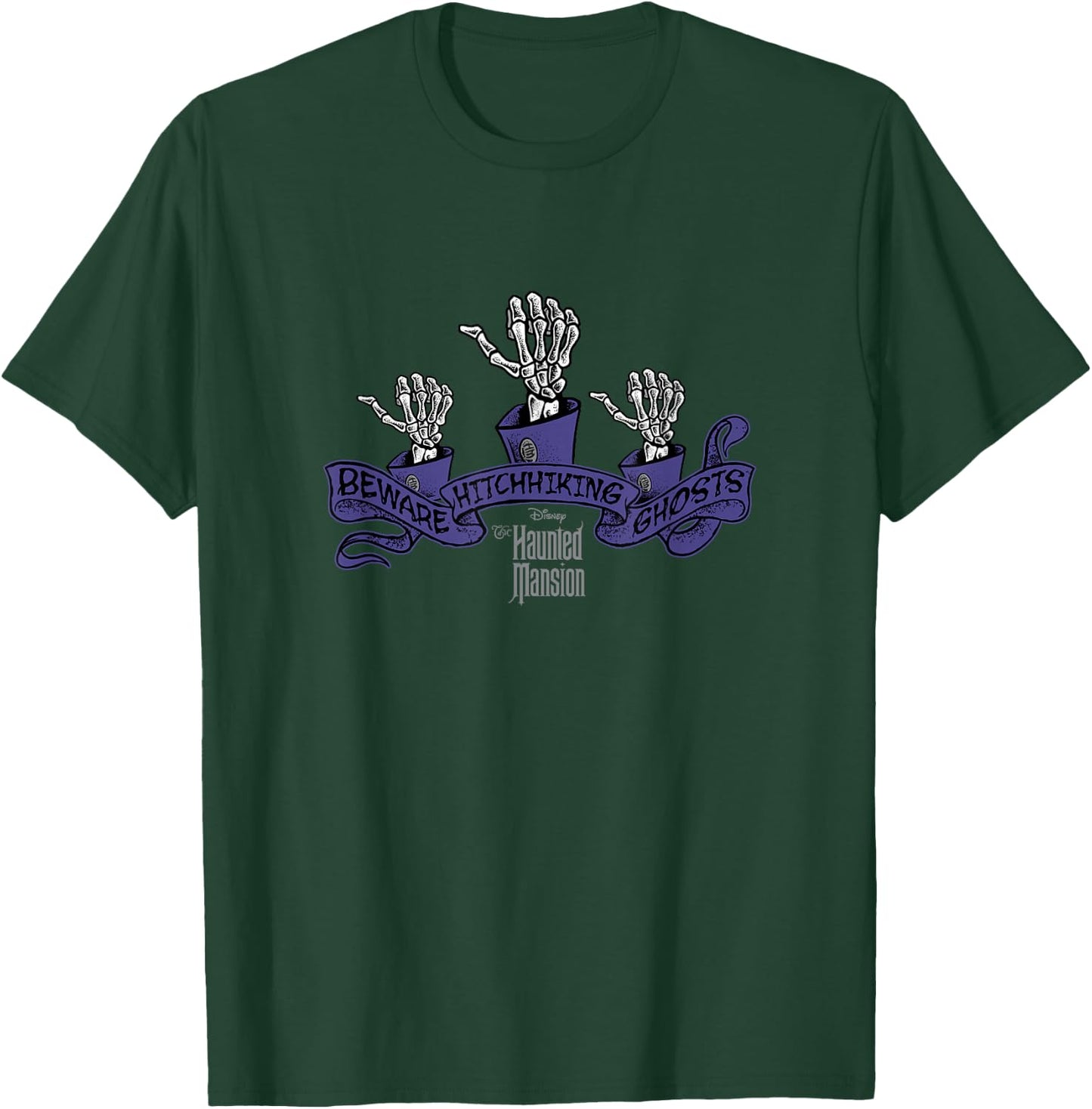 The Haunted Mansion Beware Hitchhiking Ghosts Retro Logo T-Shirt - T-Shirt | Forest