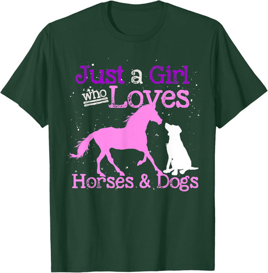 Just A Girl Who Loves Horses And Dogs Animal Women Horse T-Shirt - T-Shirt | Forest