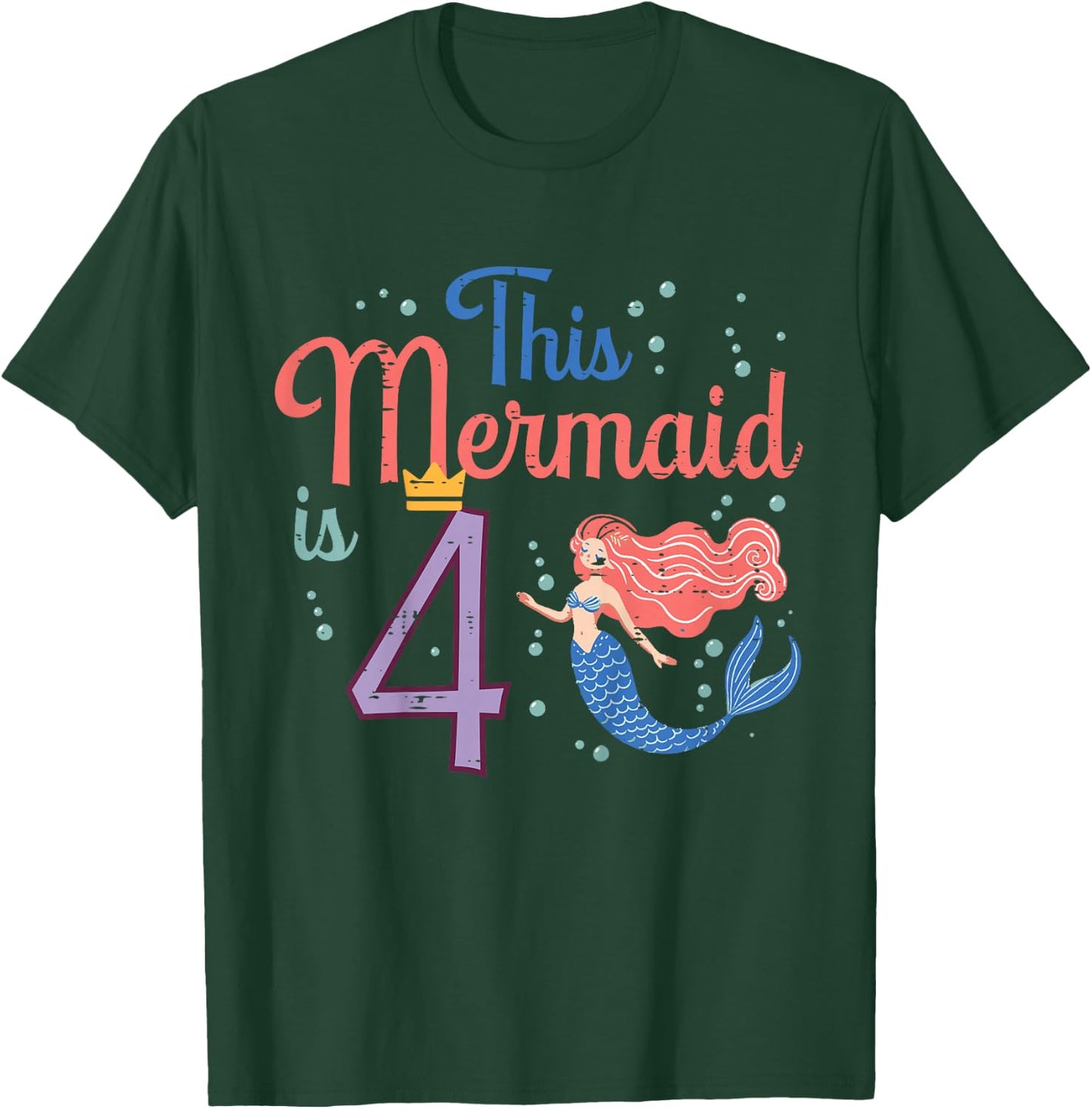 This Mermaid Is 4 4th Birthday Four Year Old Bday Girls Kids T-Shirt - T-Shirt | Forest