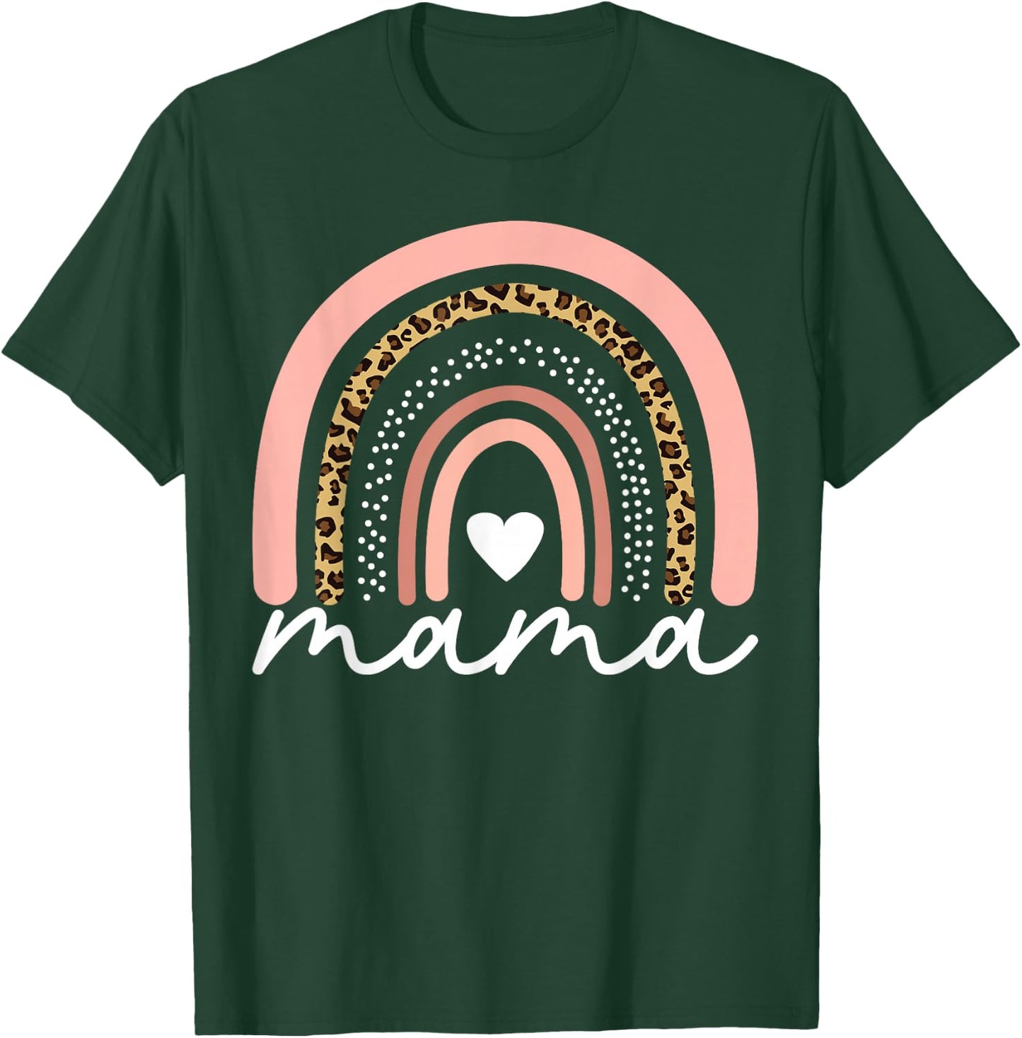 Boho Rainbow Mama Leopard Mother's Day Cute Mom Heart Mommy T-Shirt - T-Shirt | Forest