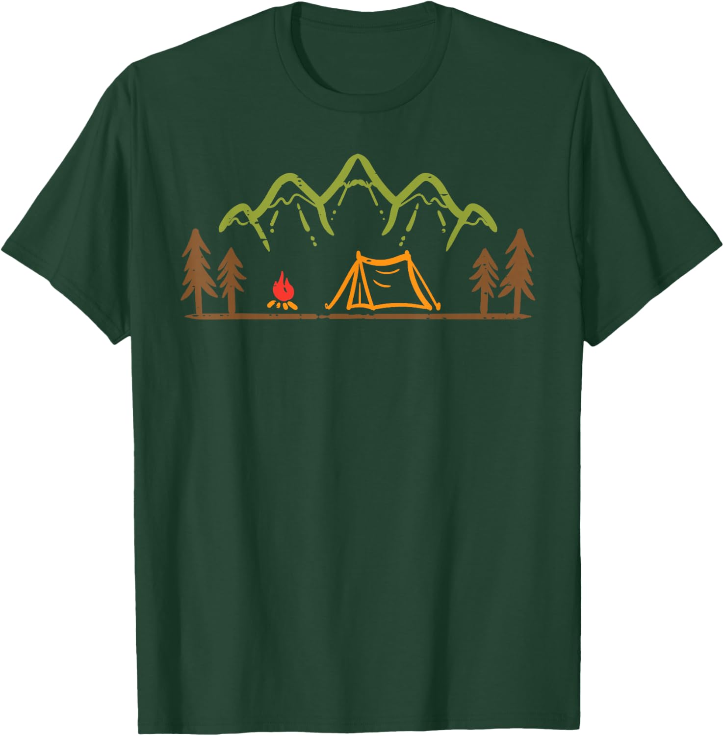 Camping Site Tent Trees Mountain Minimalistic Camp Men Women T-Shirt - T-Shirt | Forest