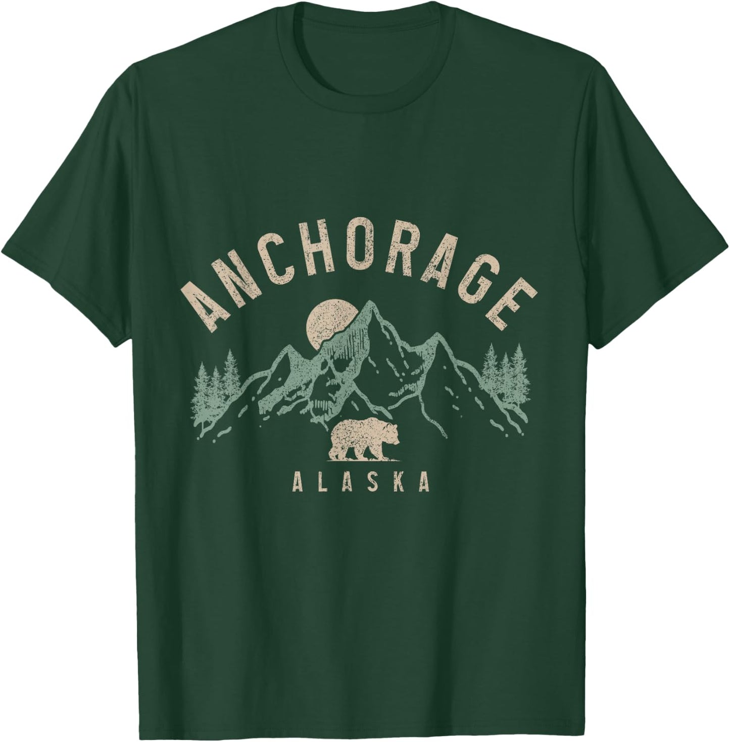 Anchorage Alaska Vintage Mountains Grizzly Bear Nature Lover T-Shirt - T-Shirt | Forest