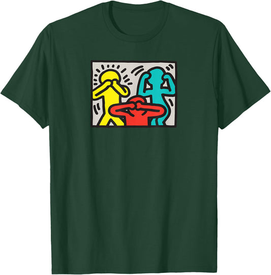 Keith Haring See Hear Speak Nothing Boses Artwork , blue T-Shirt - T-Shirt | Forest
