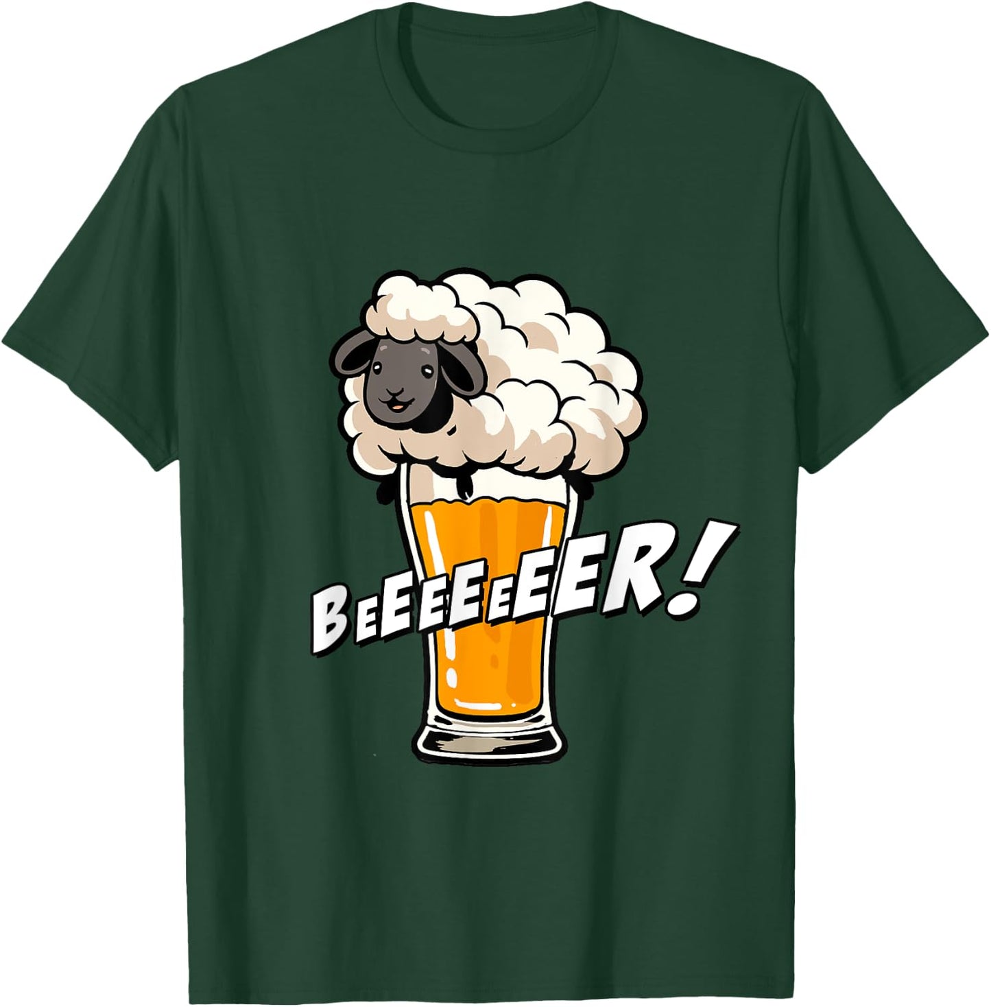 Funny Word Game Illustration Beeeer Sheep And Beer , Black, S T-Shirt - T-Shirt | Forest