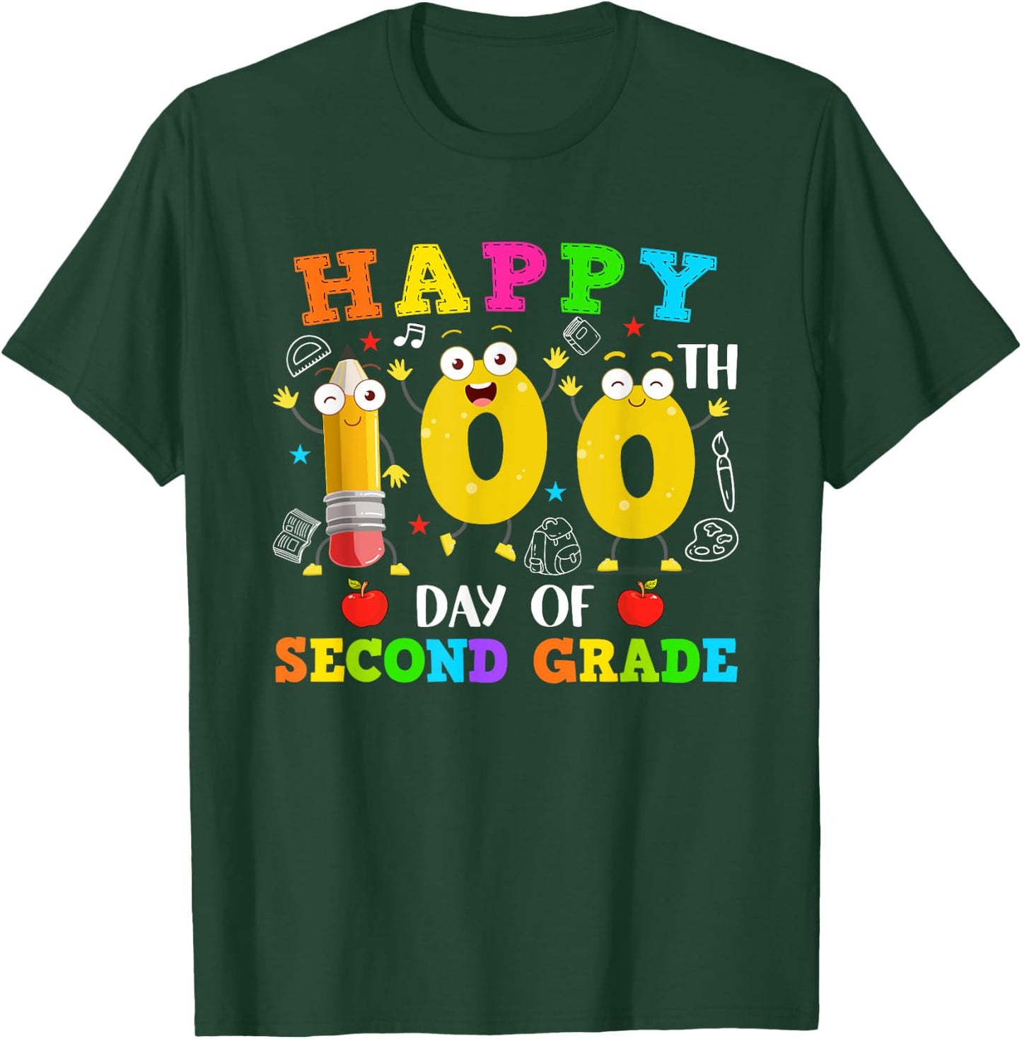 Funny Pencil 100 Days Of Second Grade Students Teacher Kids T-Shirt - T-Shirt | Forest