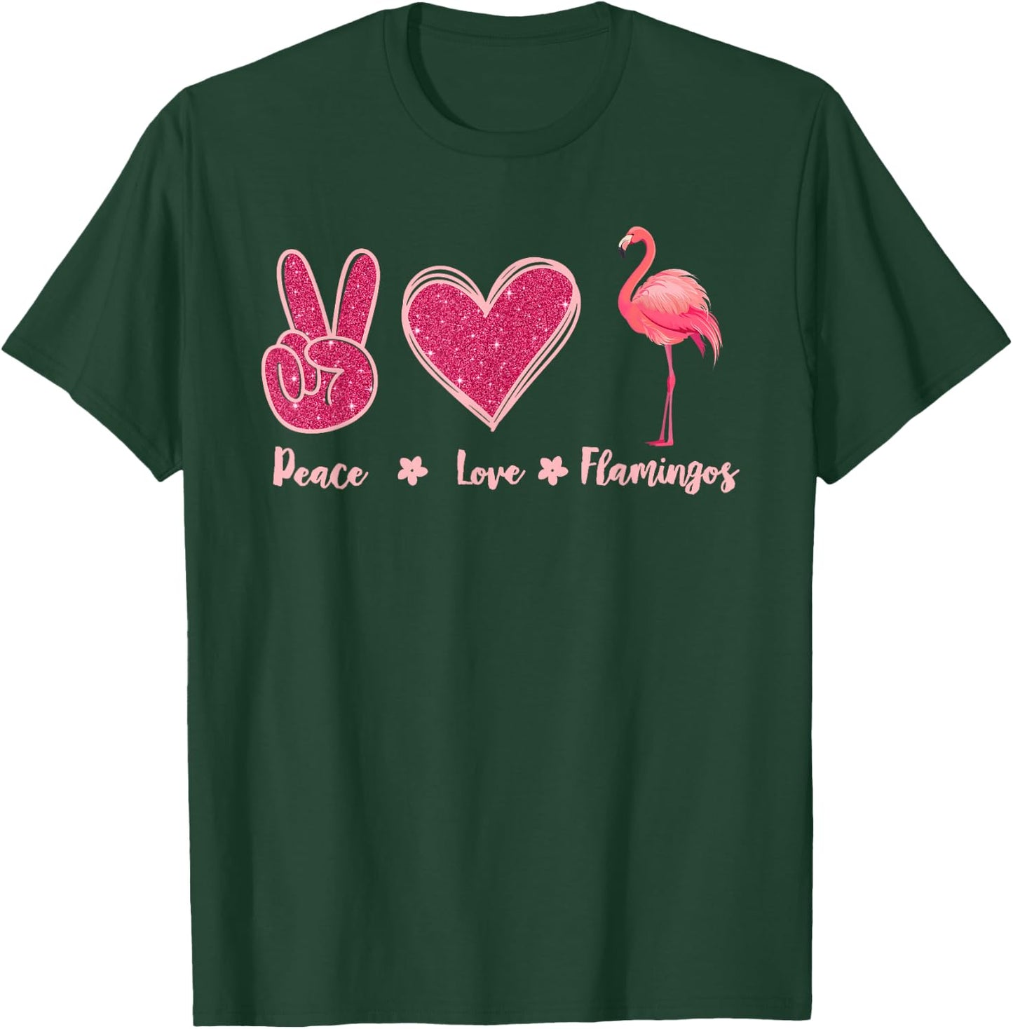 Peace Love Flamingo Lover Women Outfits Pink Flamingos T-Shirt - T-Shirt | Forest